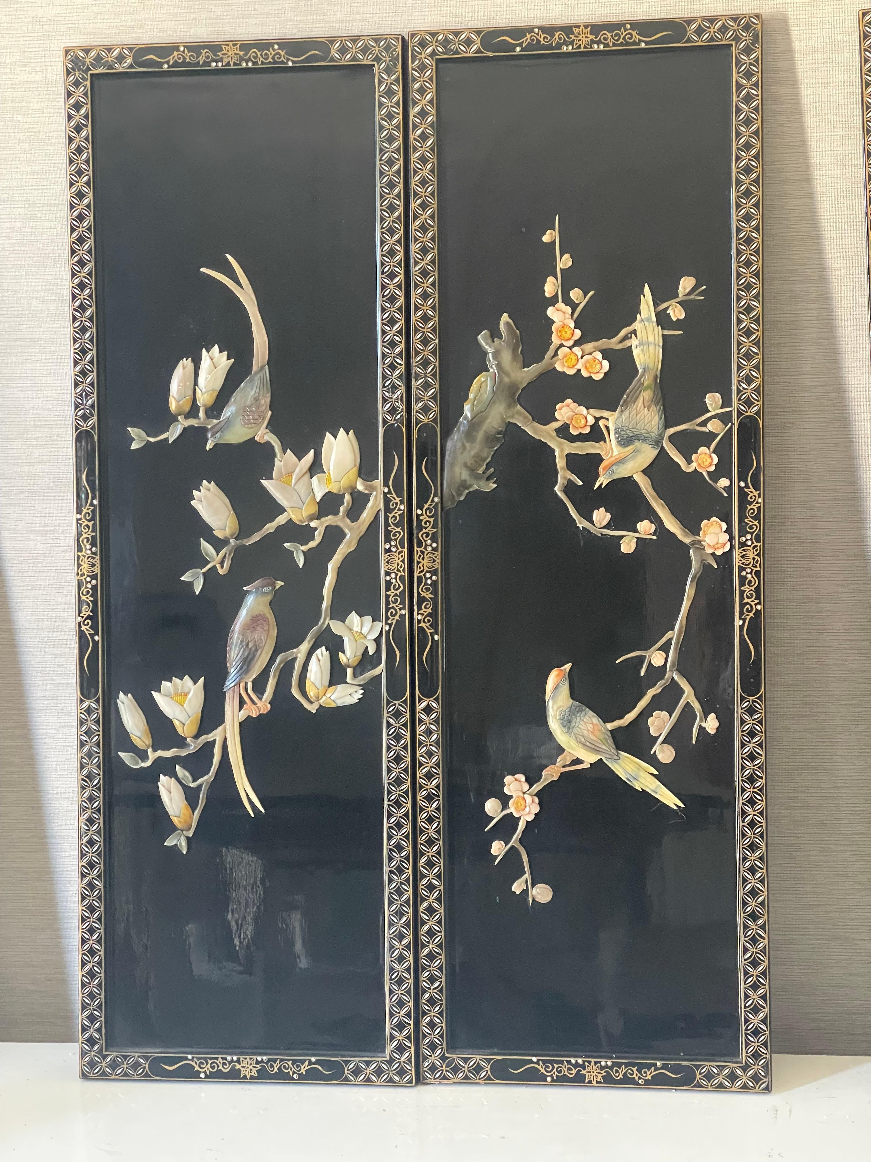 Biombo Japonés de 4 Paneles Lacado Negro en Bueno estado para la venta en Boca Raton, FL