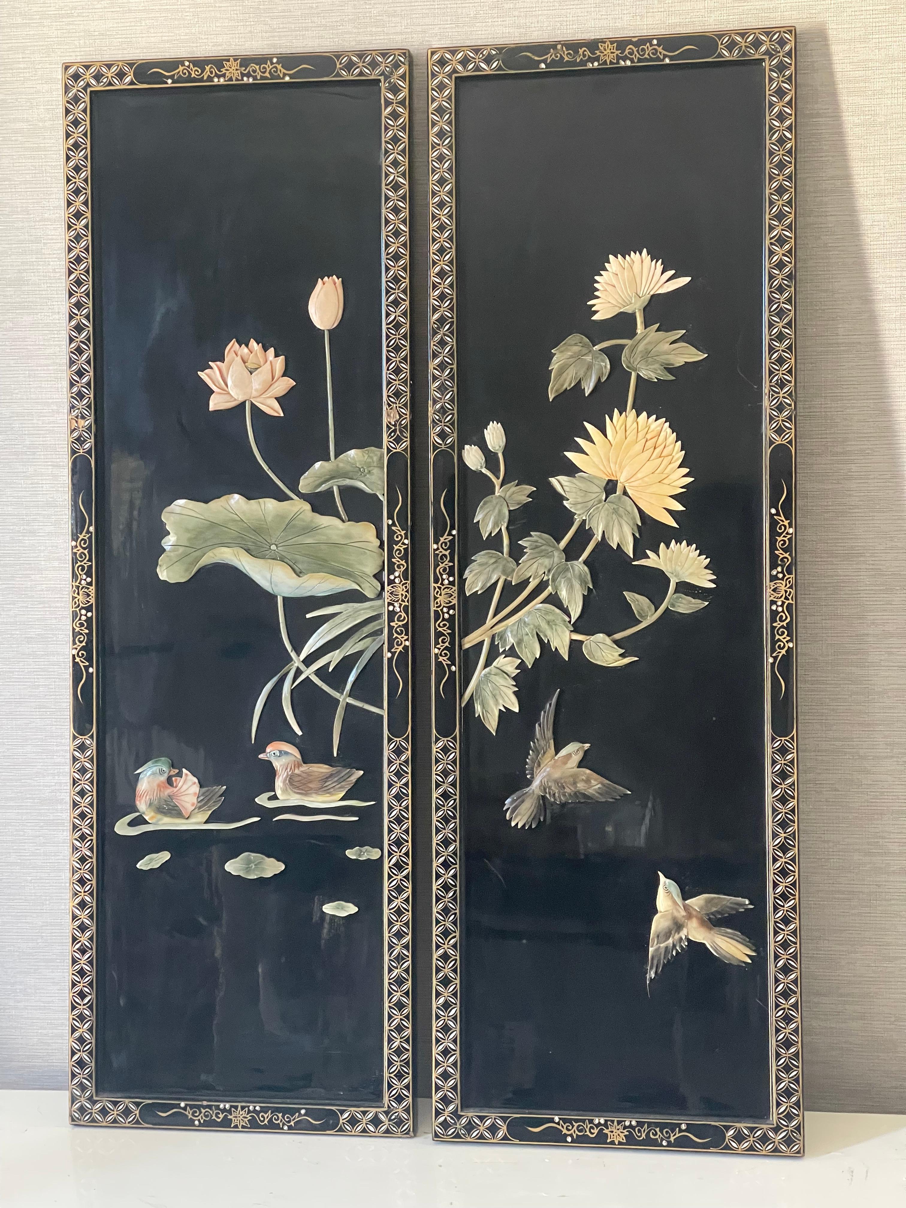 Biombo Japonés de 4 Paneles Lacado Negro mediados del siglo XX en venta