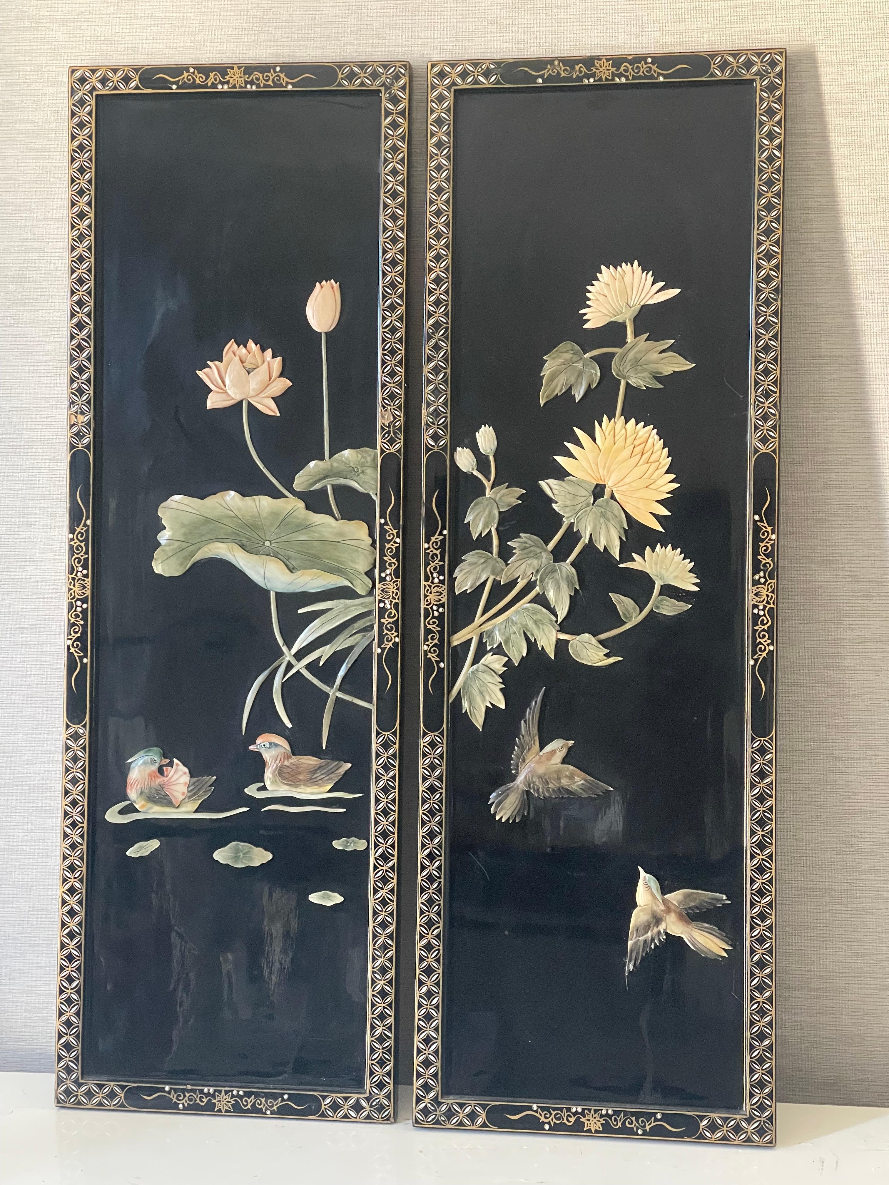 Biombo Japonés de 4 Paneles Lacado Negro Madera en venta