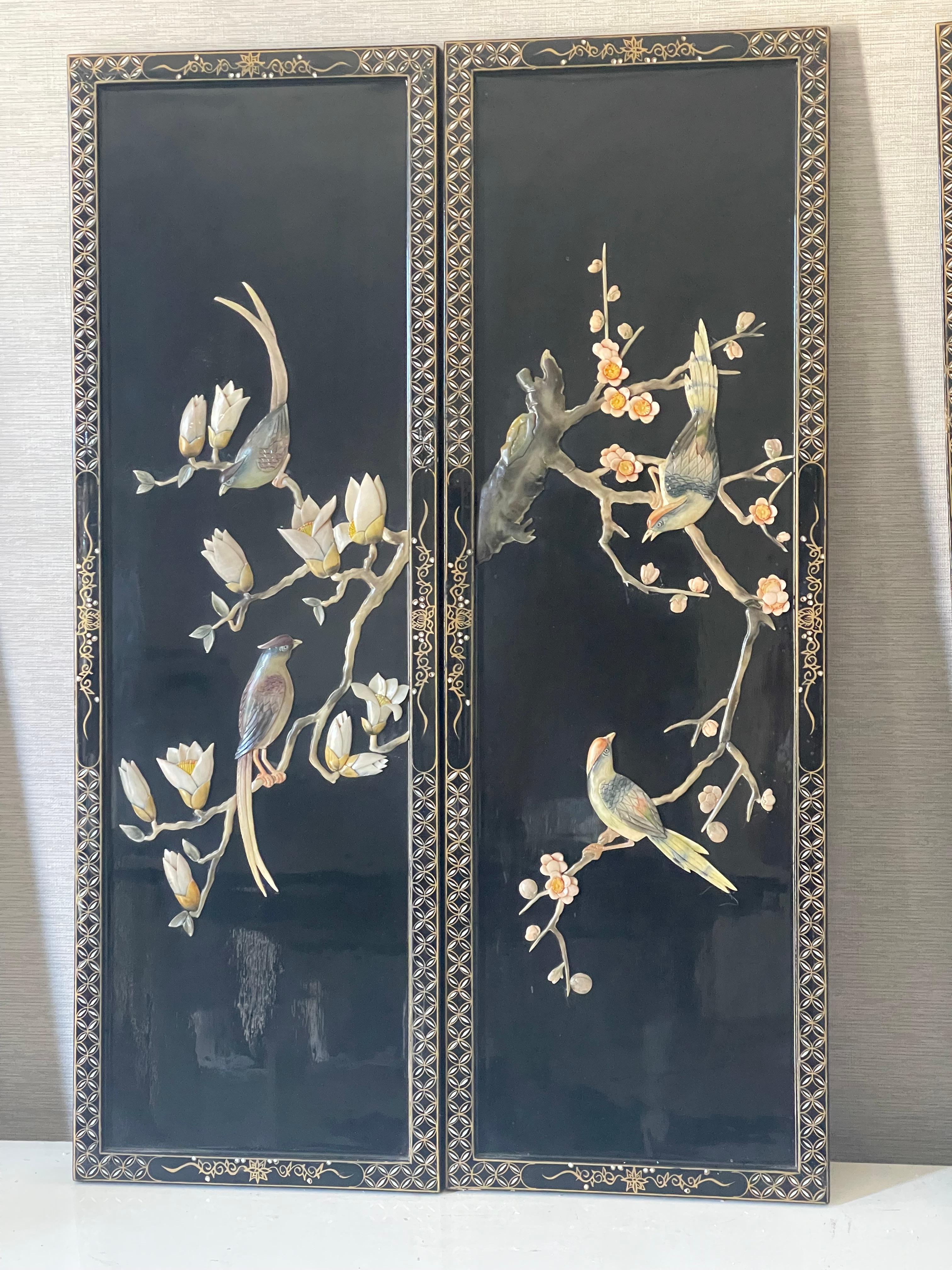 Biombo Japonés de 4 Paneles Lacado Negro en venta 1