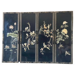 Japanese 4 Panel Black Lacquer Wall Screen