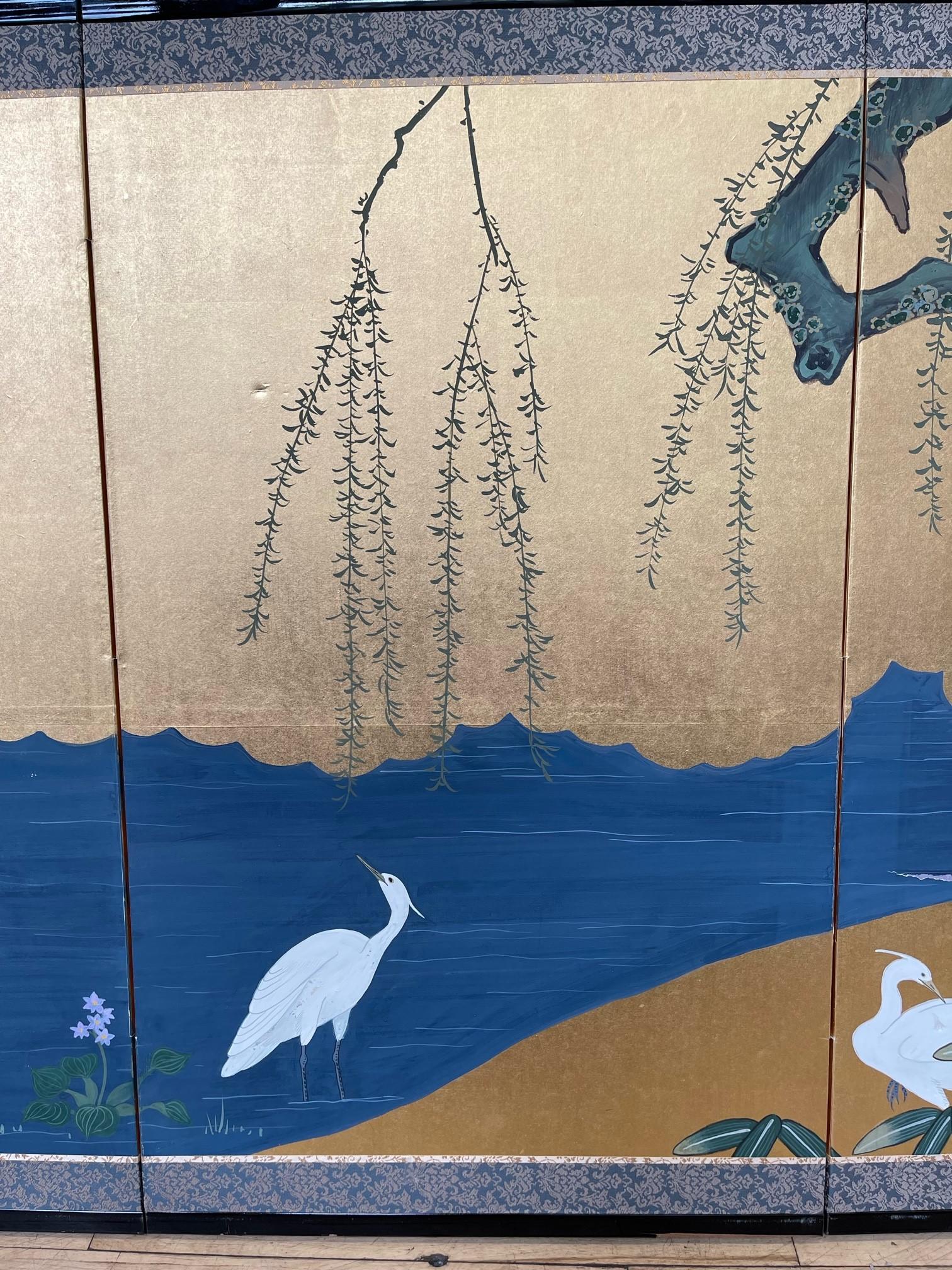  Japanese 4 Panels Screens White Flying Cranes For Sale 5