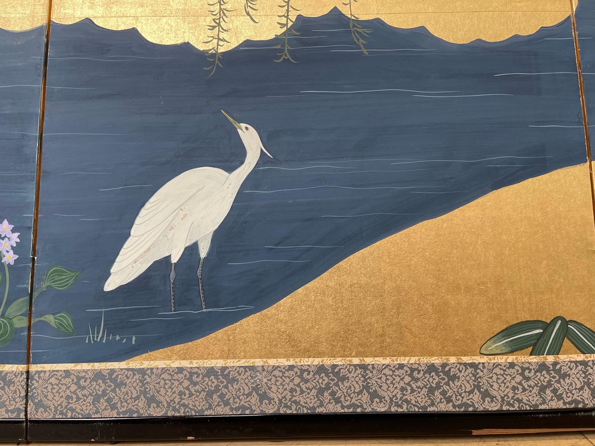  Japanese 4 Panels Screens White Flying Cranes For Sale 1