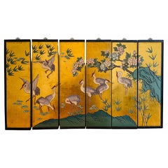 Japanese 6 Panel Gold Screen With Cranes