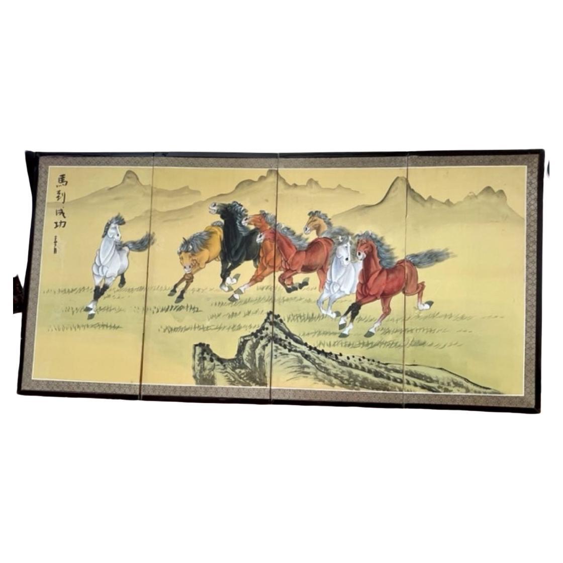 Japanese 6 Panels Screen with 8 Galloping Horses For Sale