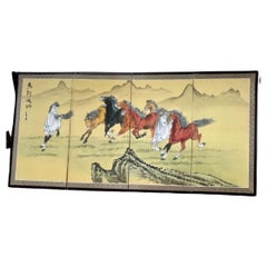 Retro Japanese 6 Panels Screen with 8 Galloping Horses