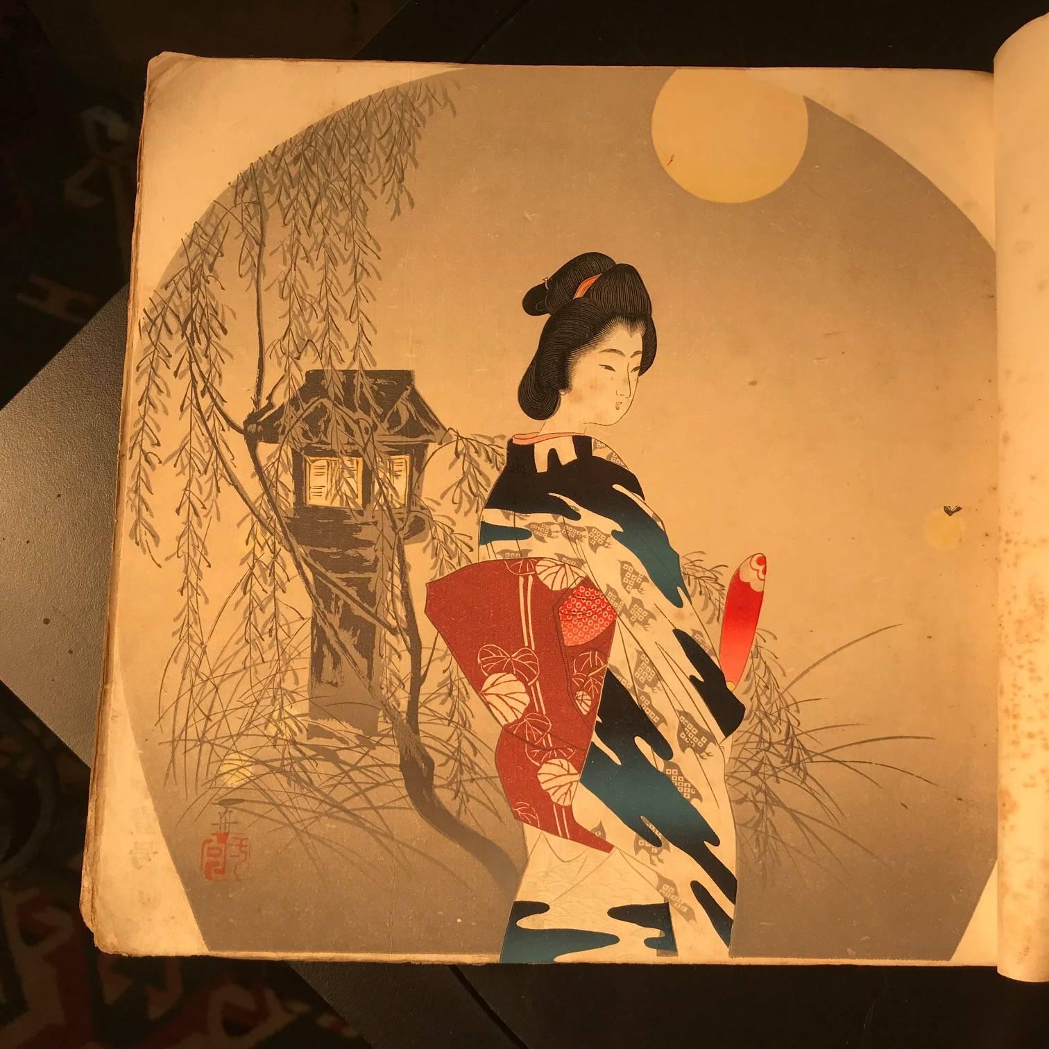 Japanese 89 Antique Brilliant Color Woodblock Fan Prints Immediately Frameable 6