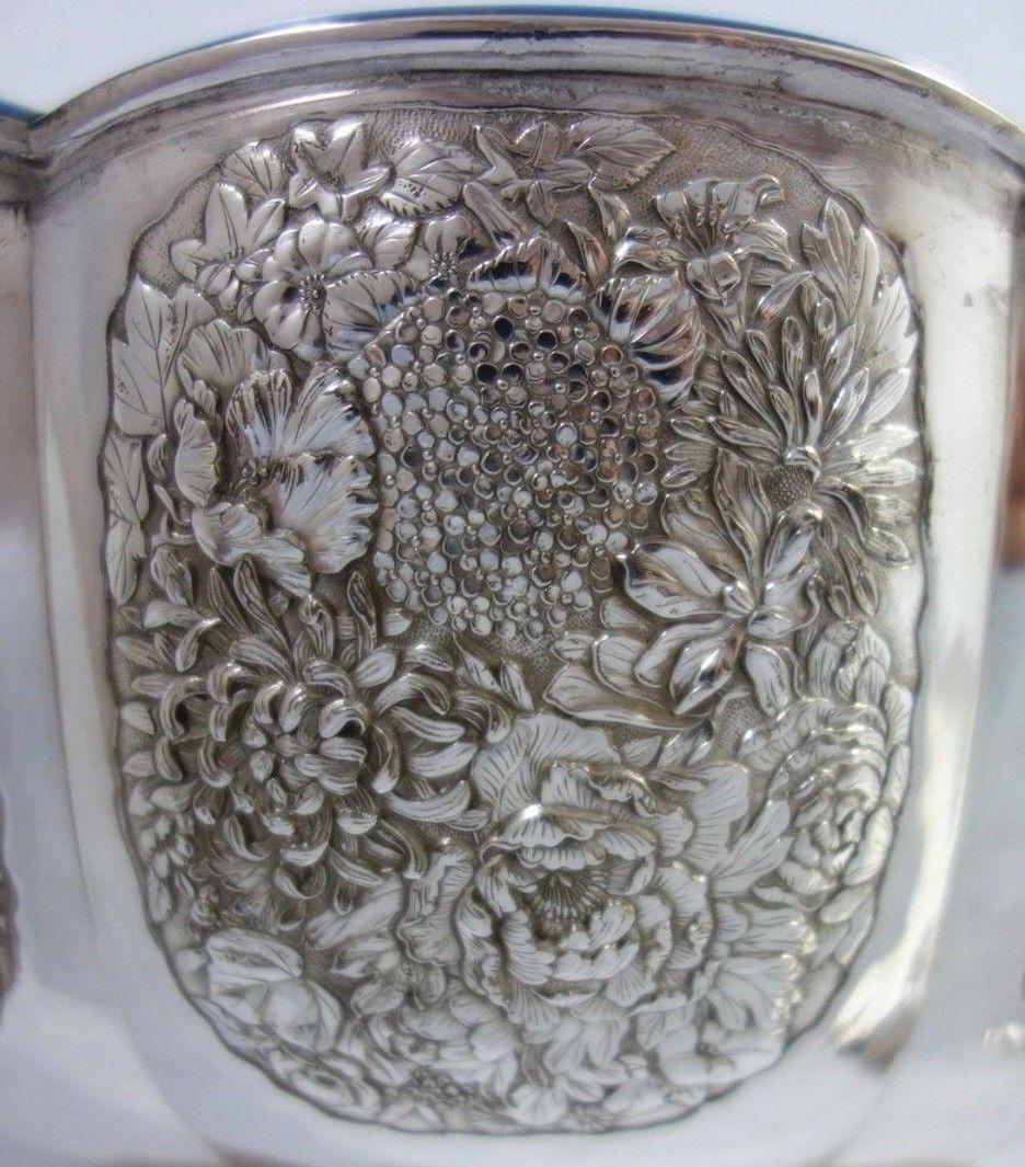 Japanese .950 Silver Centerpiece Bowl with Flowers Leaves Butterflies In Excellent Condition In Big Bend, WI