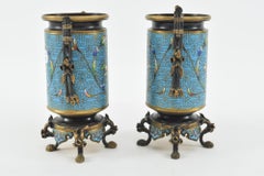French Aesthetic Movement Bronze Champleve Urns