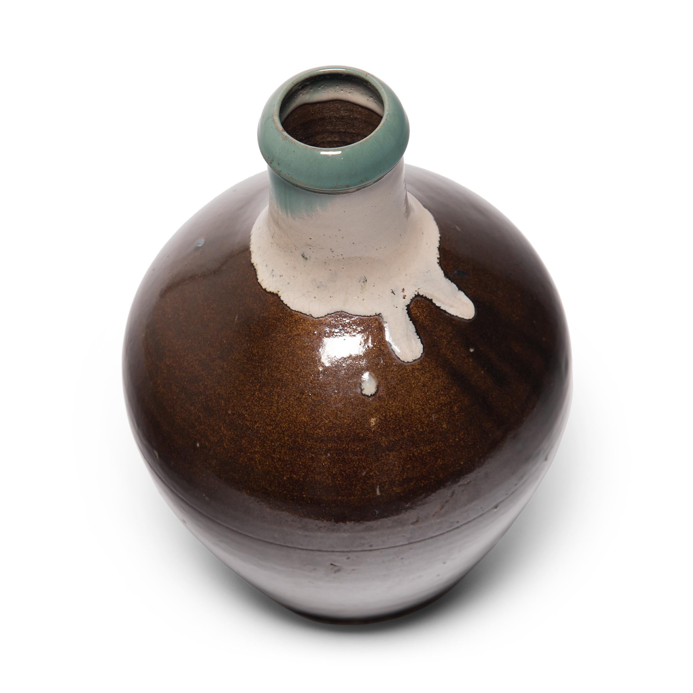 Glazed Japanese Agano-Style Sake Bottle, circa 1900