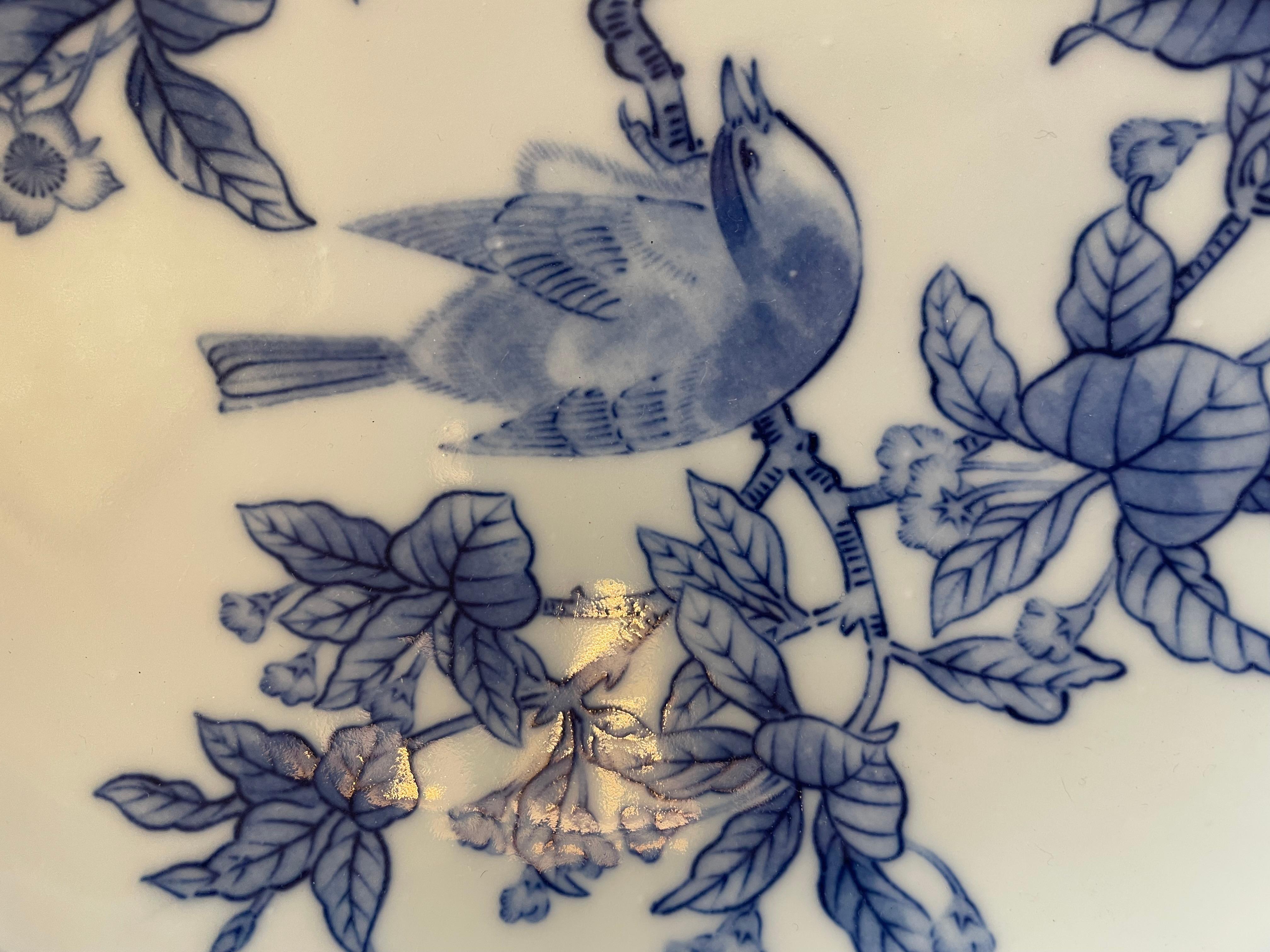 Contemporary Japanese AITO Porcelain Plate Japanese Bush Warbler 2000s For Sale