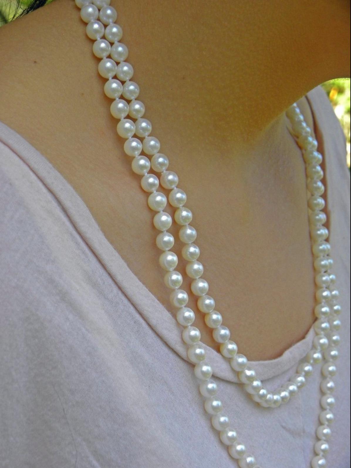 Japanese Akoya Pearl Necklace, 48 Inches at 1stDibs | japanese akoya pearls