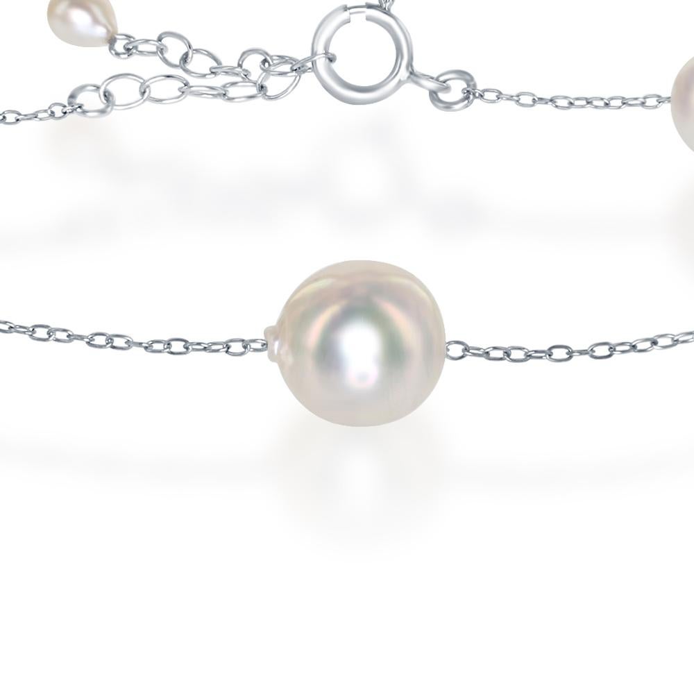 Contemporary Japanese Akoya Baroque Pearl and Sterling Silver Adjustable Bracelet