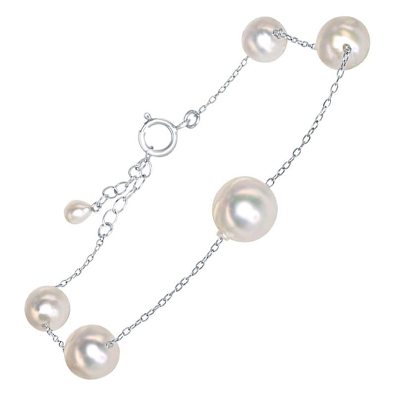 Japanese Akoya Baroque Pearl and Sterling Silver Adjustable Bracelet