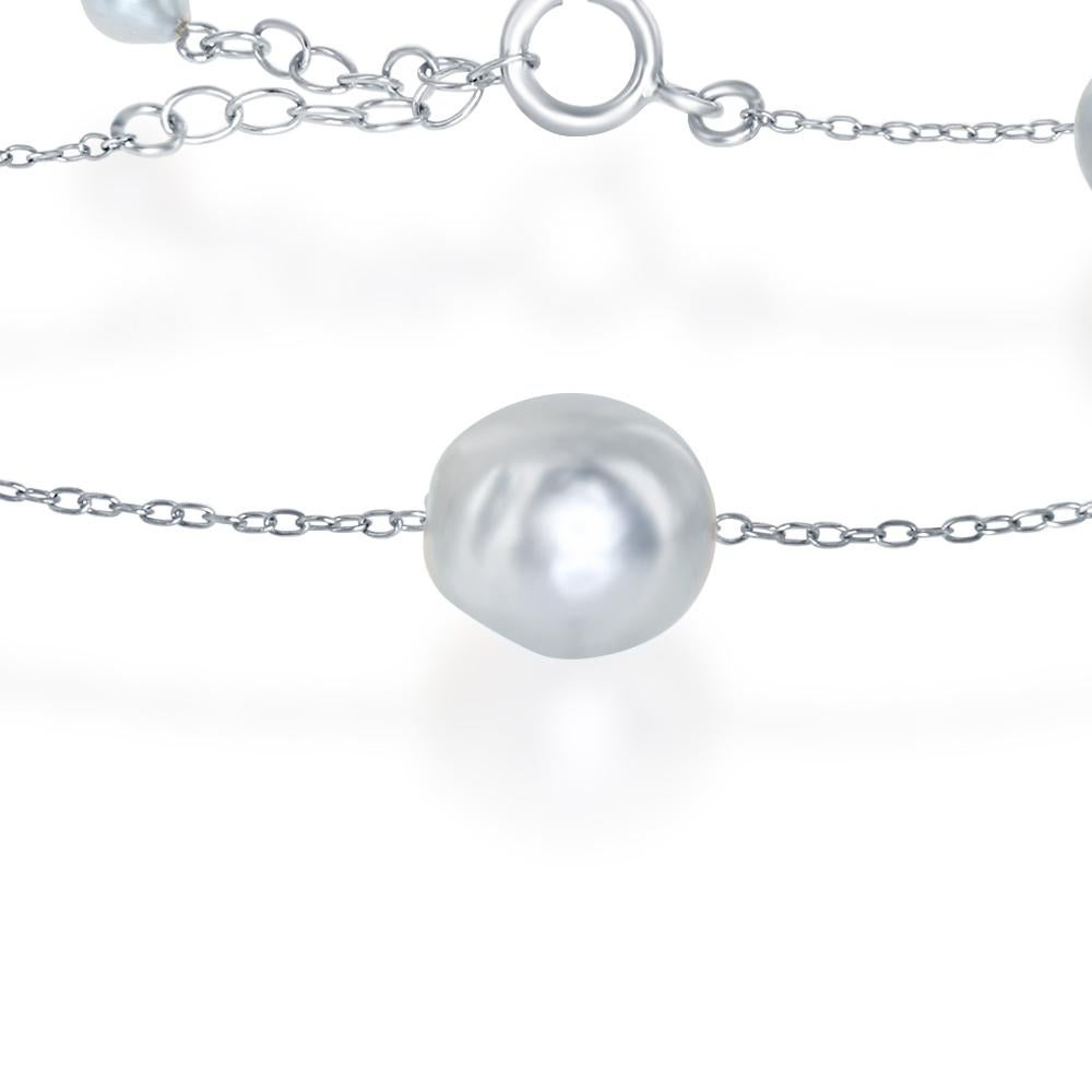 Contemporary Japanese Akoya Blue Baroque Pearl and Sterling Silver Adjustable Bracelet For Sale