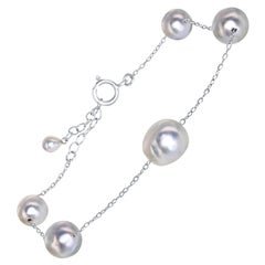 Pulsera Ajustable de Perla Barroca Azul Akoya Japonesa y Plata de Ley