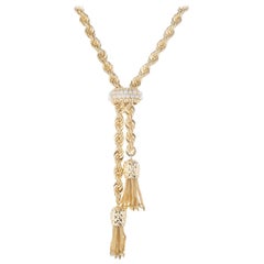 Japanese Akoya Cultured Pearl Yellow Gold Tassel Drop Necklace