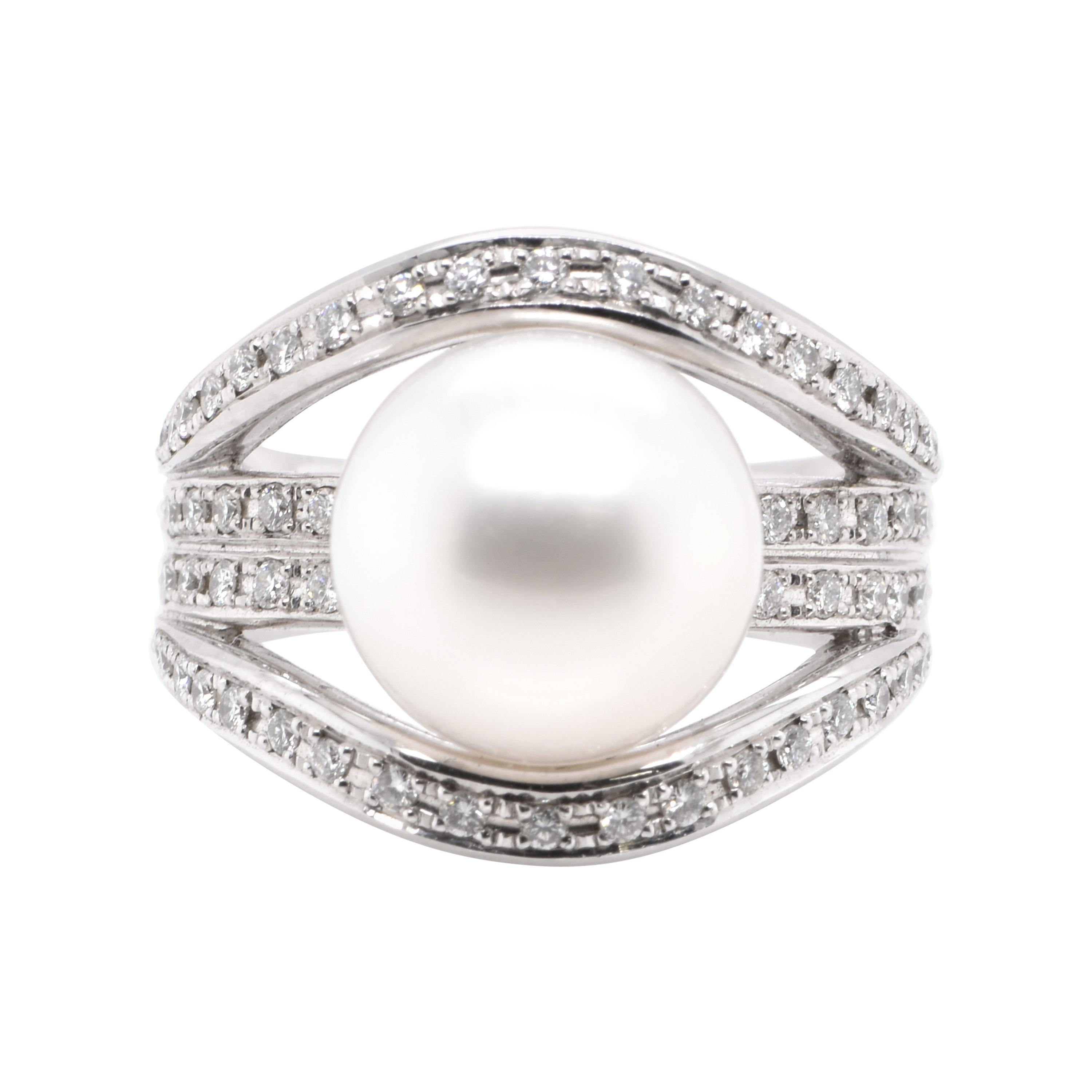 11.80 MM South Sea Pearl and Diamond Cocktail Ring Set in Platinum For Sale