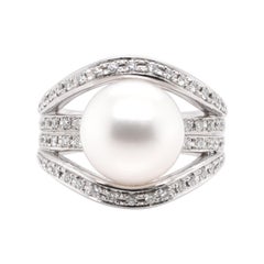 11.80 MM South Sea Pearl and Diamond Cocktail Ring Set in Platinum