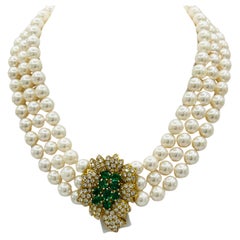Japanese Akoya Pearl and White Diamond Choker Necklace in 18K Yellow Gold