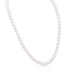 Japanese Akoya Pearl Necklace, 0.37 Carat Total Round Cut Diamond