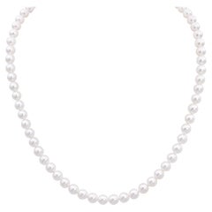 Japanese Akoya Pearl Necklace, 0.37 Carat Total Round Cut Diamond