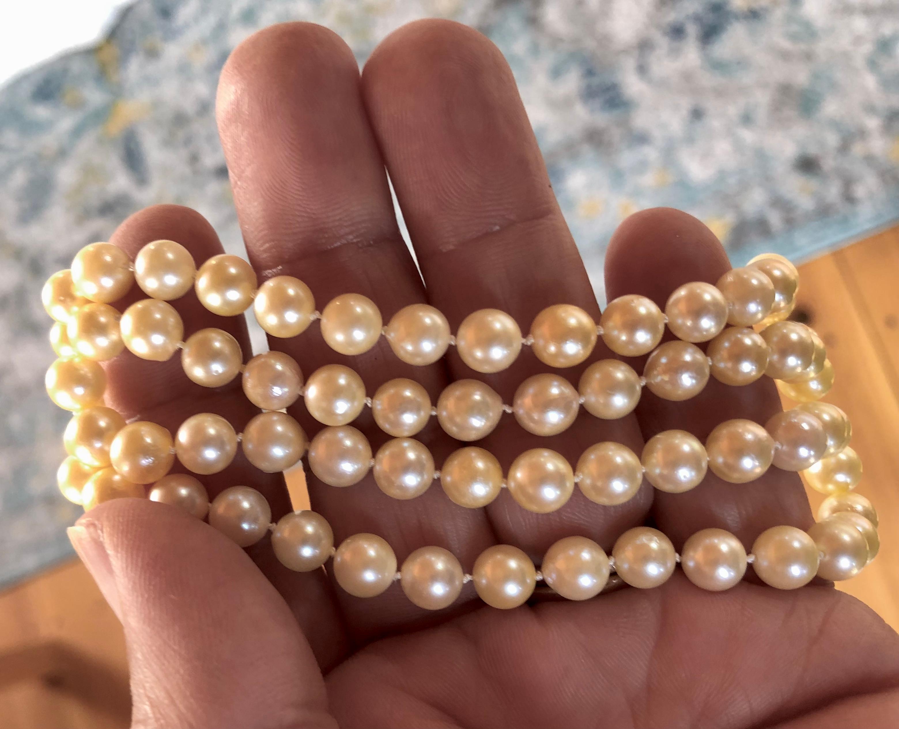 Art Deco Japanese Akoya Pearl Necklace 14K Gold For Sale
