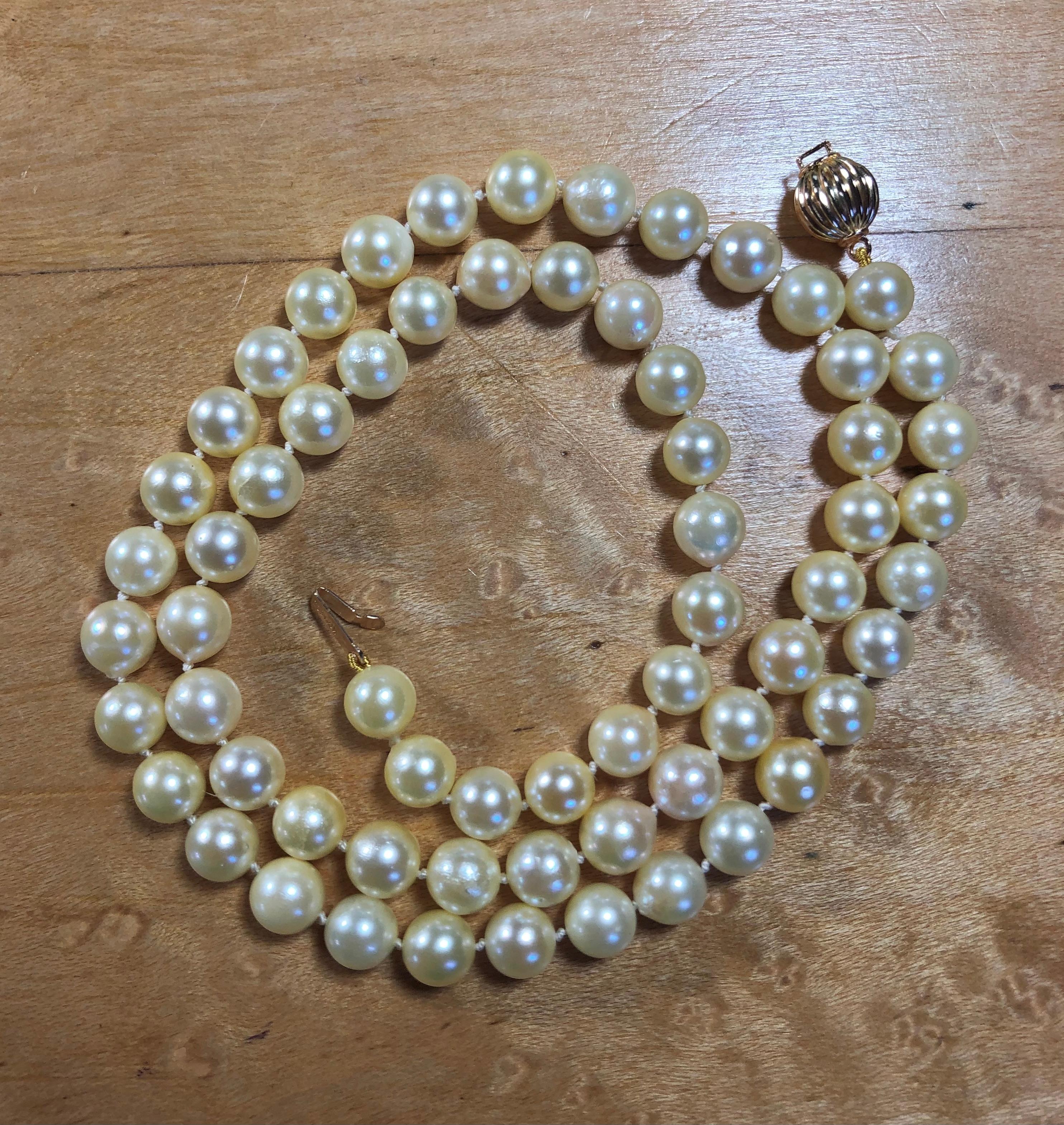 Women's Japanese Akoya Pearl Necklace 14K Gold For Sale