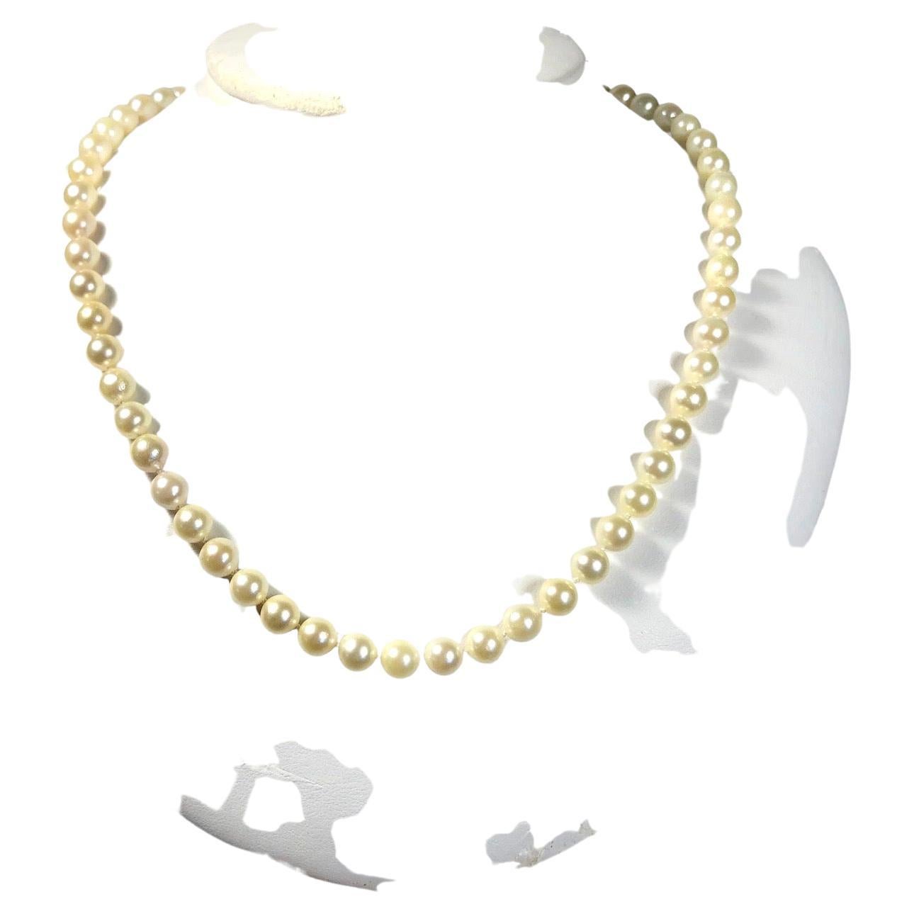 Japanese Akoya Pearl Necklace 14K Gold For Sale