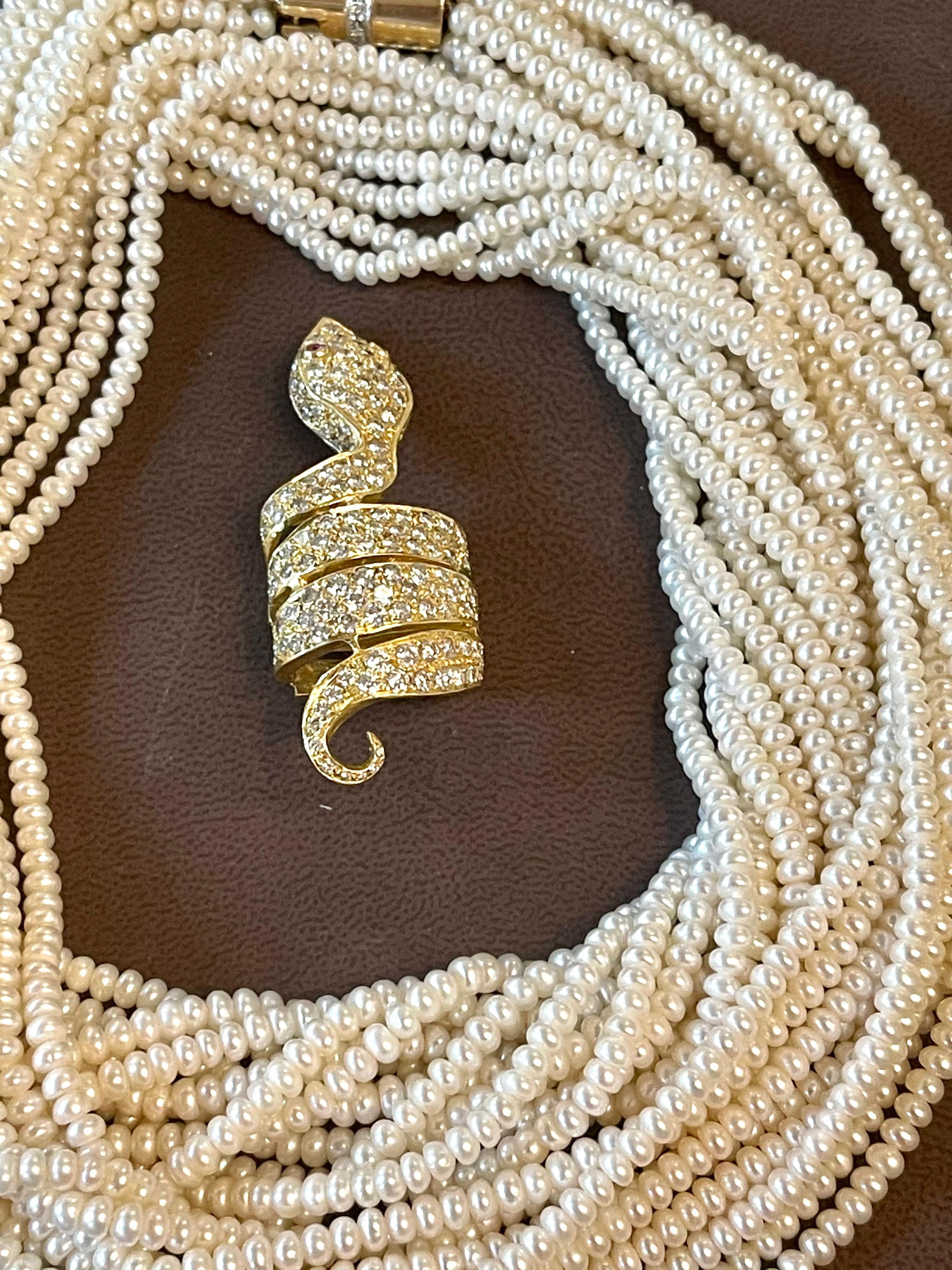 Collana con perle Akoya giapponesi e diamanti a serpente con chiusura e cursore in vendita 8