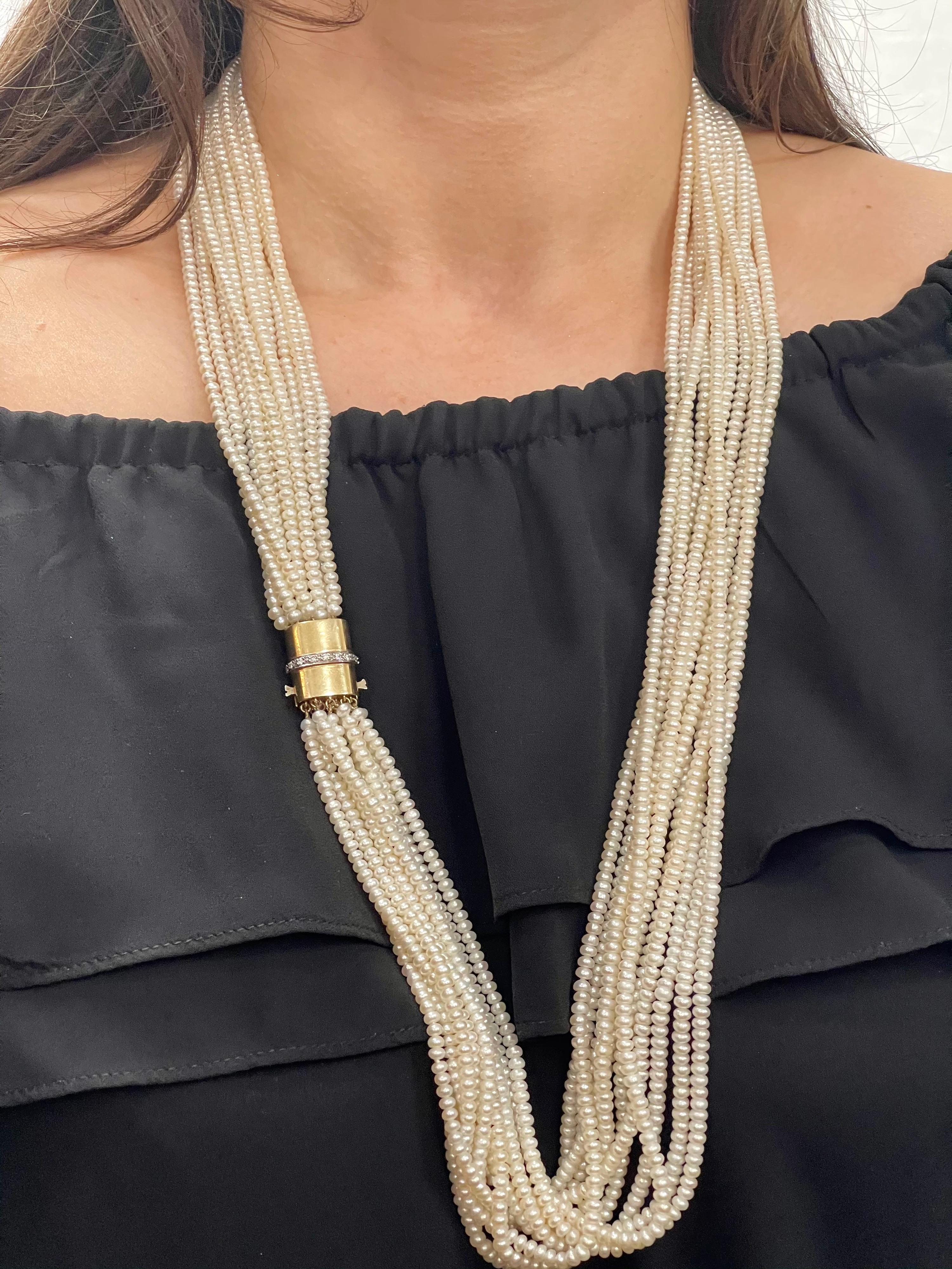 Collana con perle Akoya giapponesi e diamanti a serpente con chiusura e cursore in vendita 13