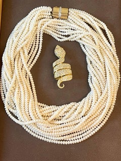 Japanese Akoya Pearl with Snake Diamond Slider and Clasp Opera Length Necklace