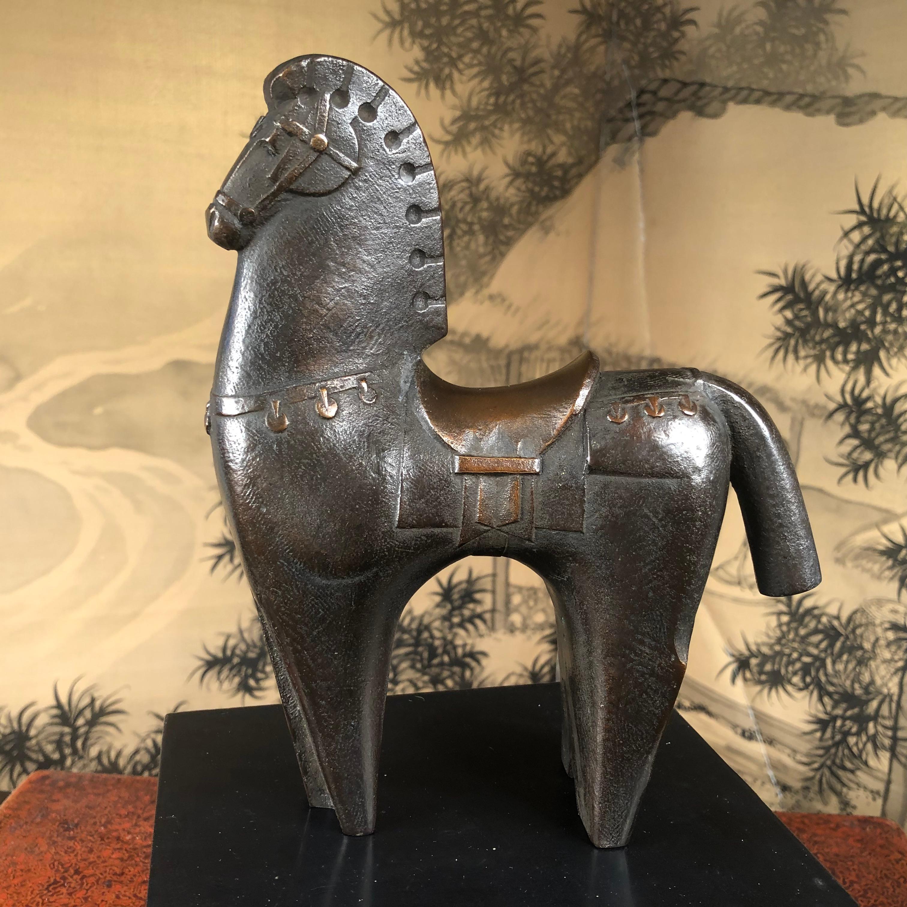 Gilt Japanese Ancient-Style Horse Bronze Master Work by Famous Artist Sotaro