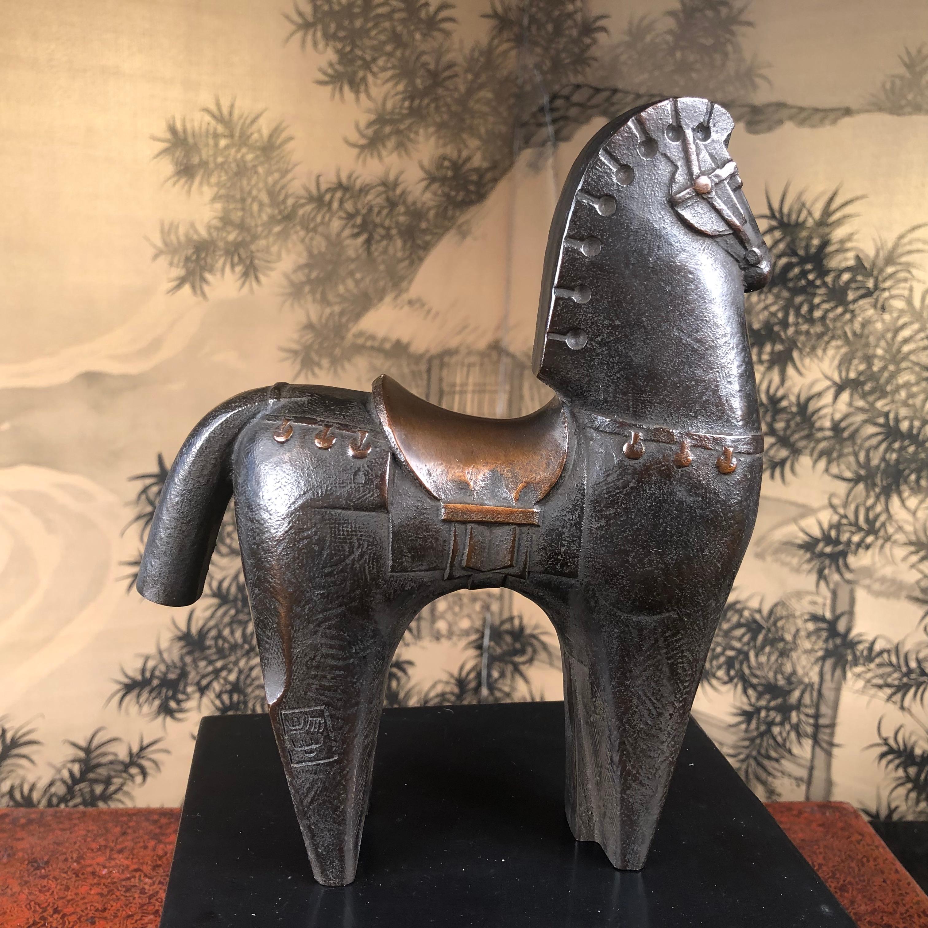 20th Century Japanese Ancient-Style Horse Bronze Master Work by Famous Artist Sotaro