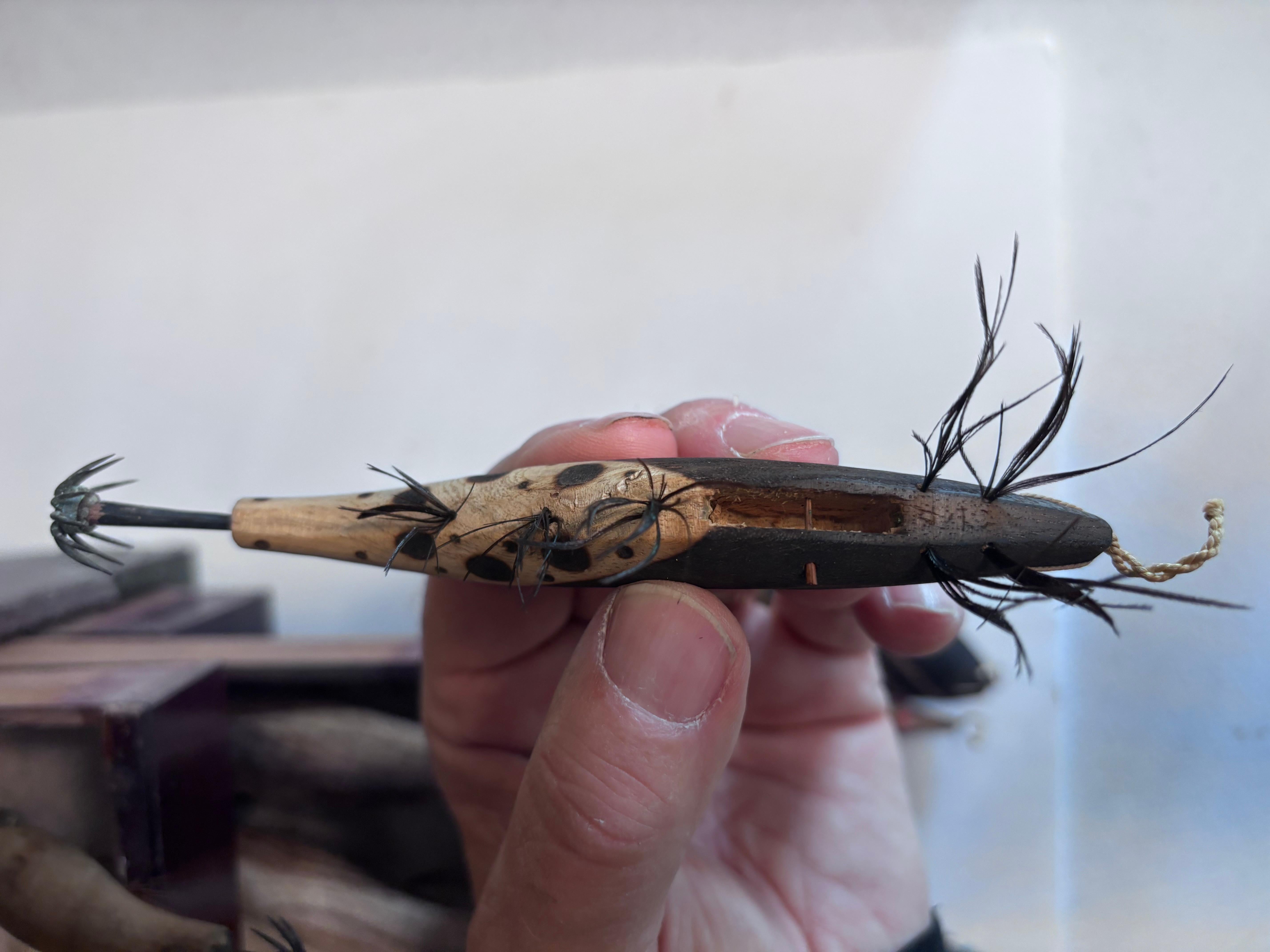 Japanese Antique Collection 50 Hand Carved Fishing Lures Angler's Delight Signed For Sale 3
