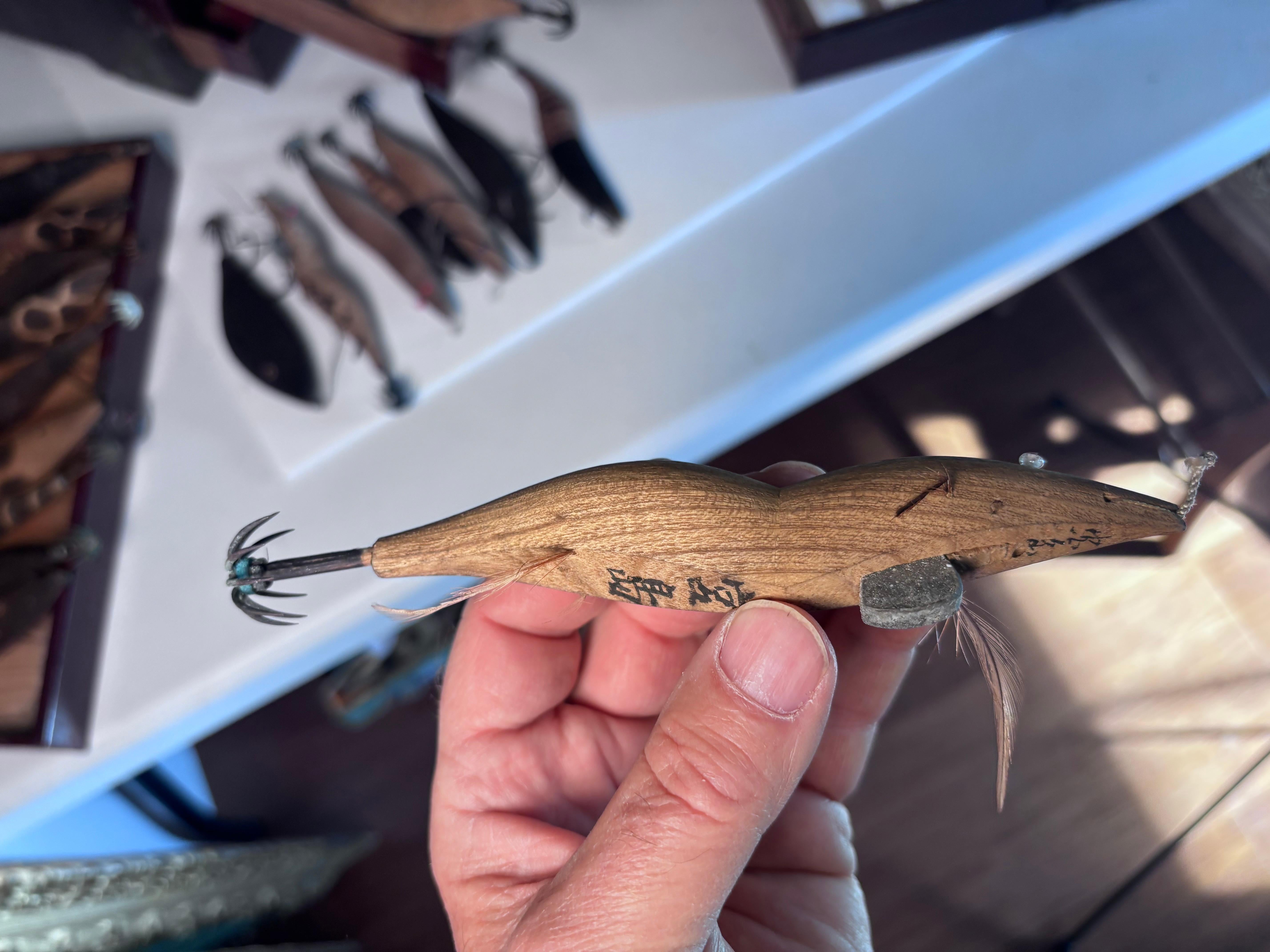 Japanese Antique Collection 50 Hand Carved Fishing Lures Angler's Delight Signed For Sale 10