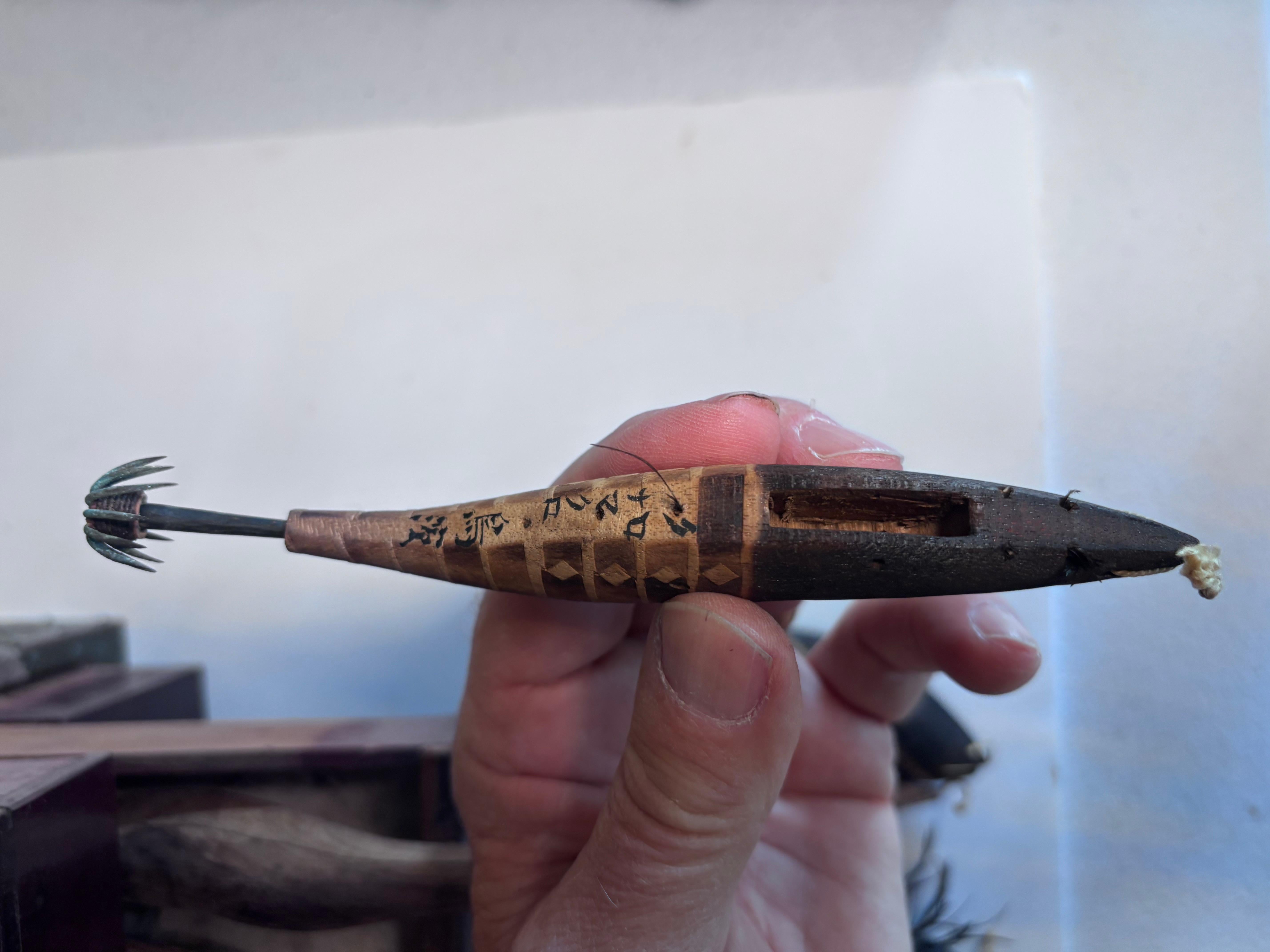 Japanese Antique Collection 50 Hand Carved Fishing Lures Angler's Delight Signed For Sale 2