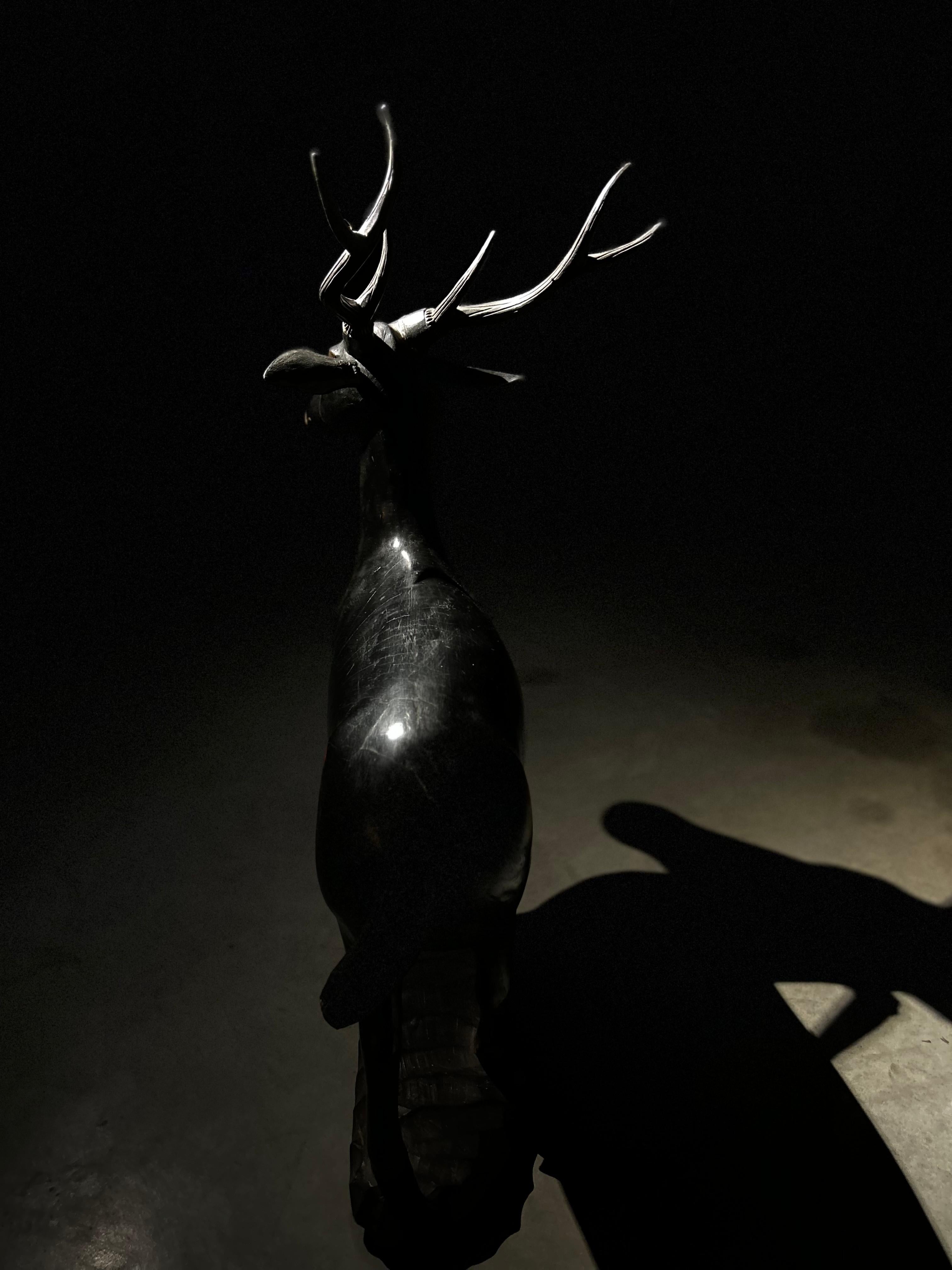 Wood Japanese antic deer sculpture For Sale