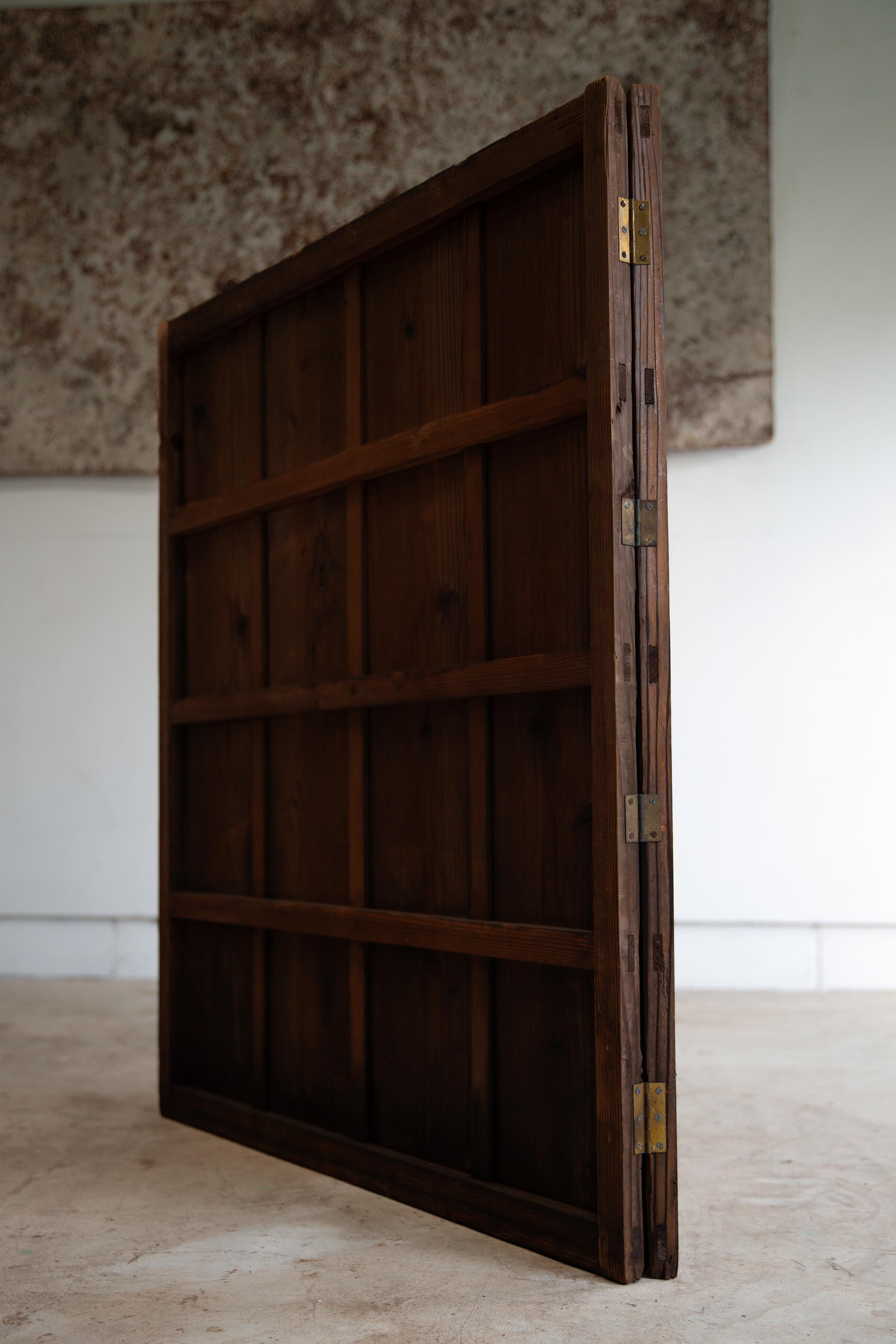 Japanese antique 2 wood panel folding room divider, Byobu, folding screen 2