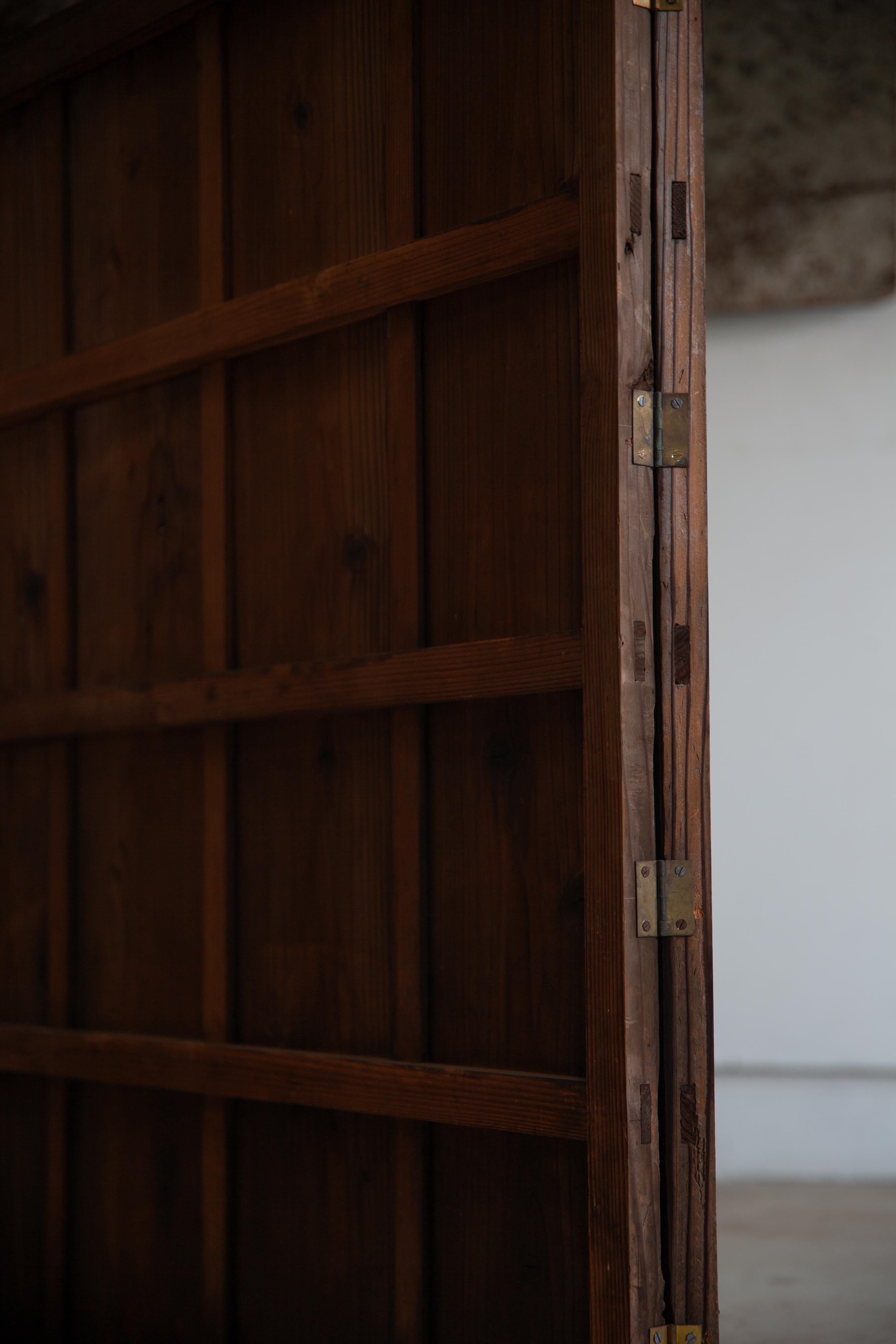 Japanese antique 2 wood panel folding room divider, Byobu, folding screen 4