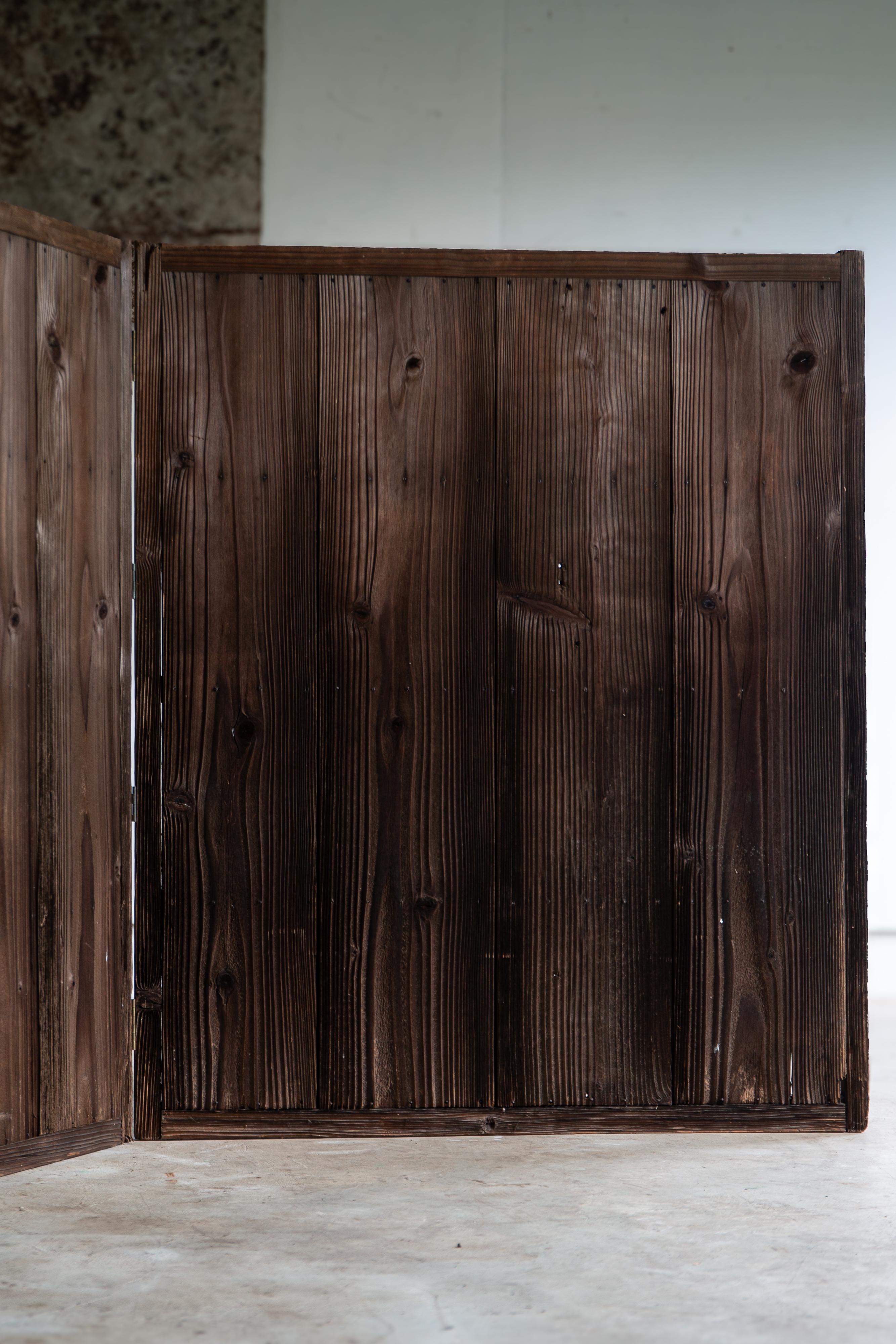 Japanese antique 2 wood panel folding room divider, Byobu, folding screen 8