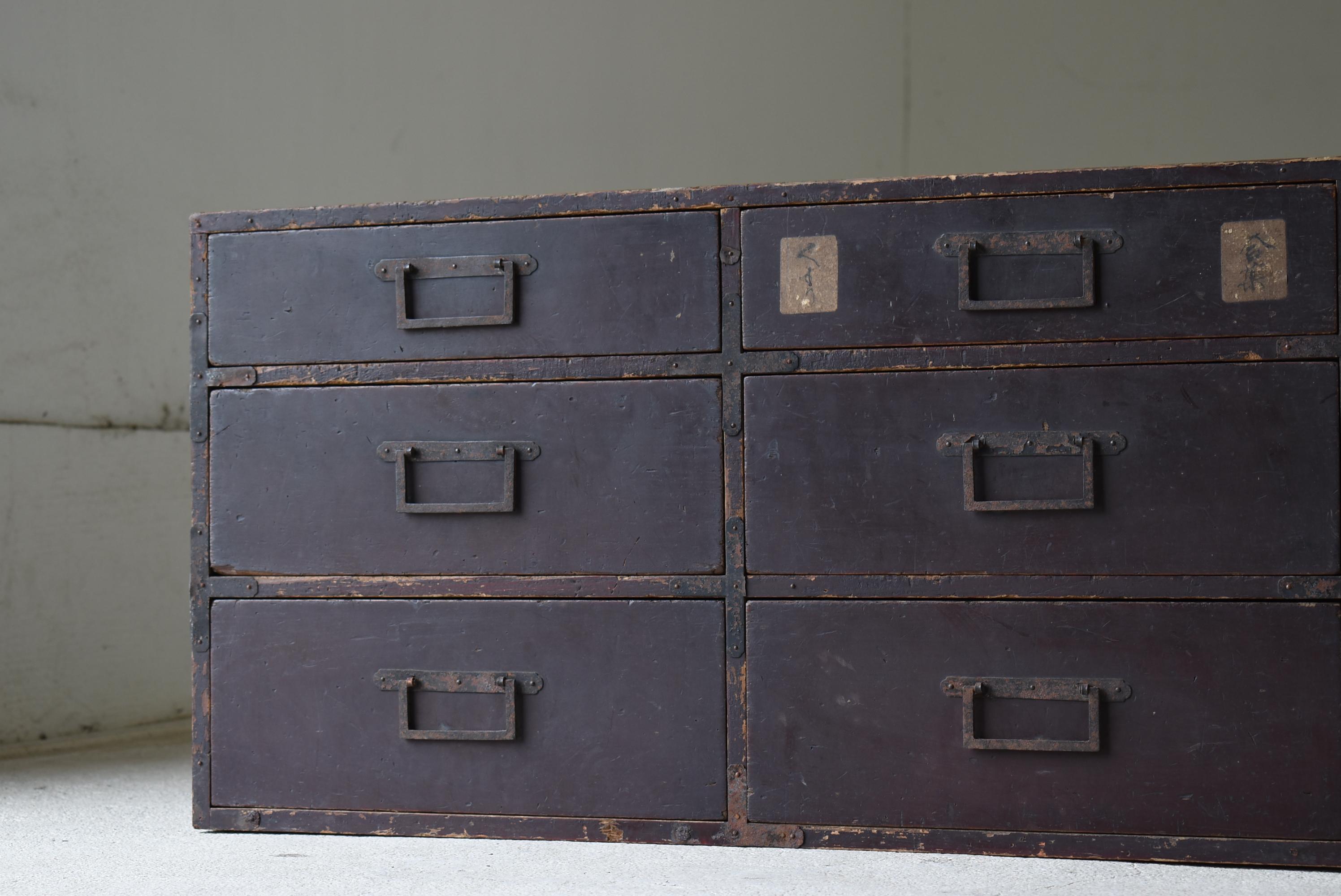 Woodwork Japanese Antique 6-Drawer Storage 1860s-1900s / Tansu Wabisabi For Sale