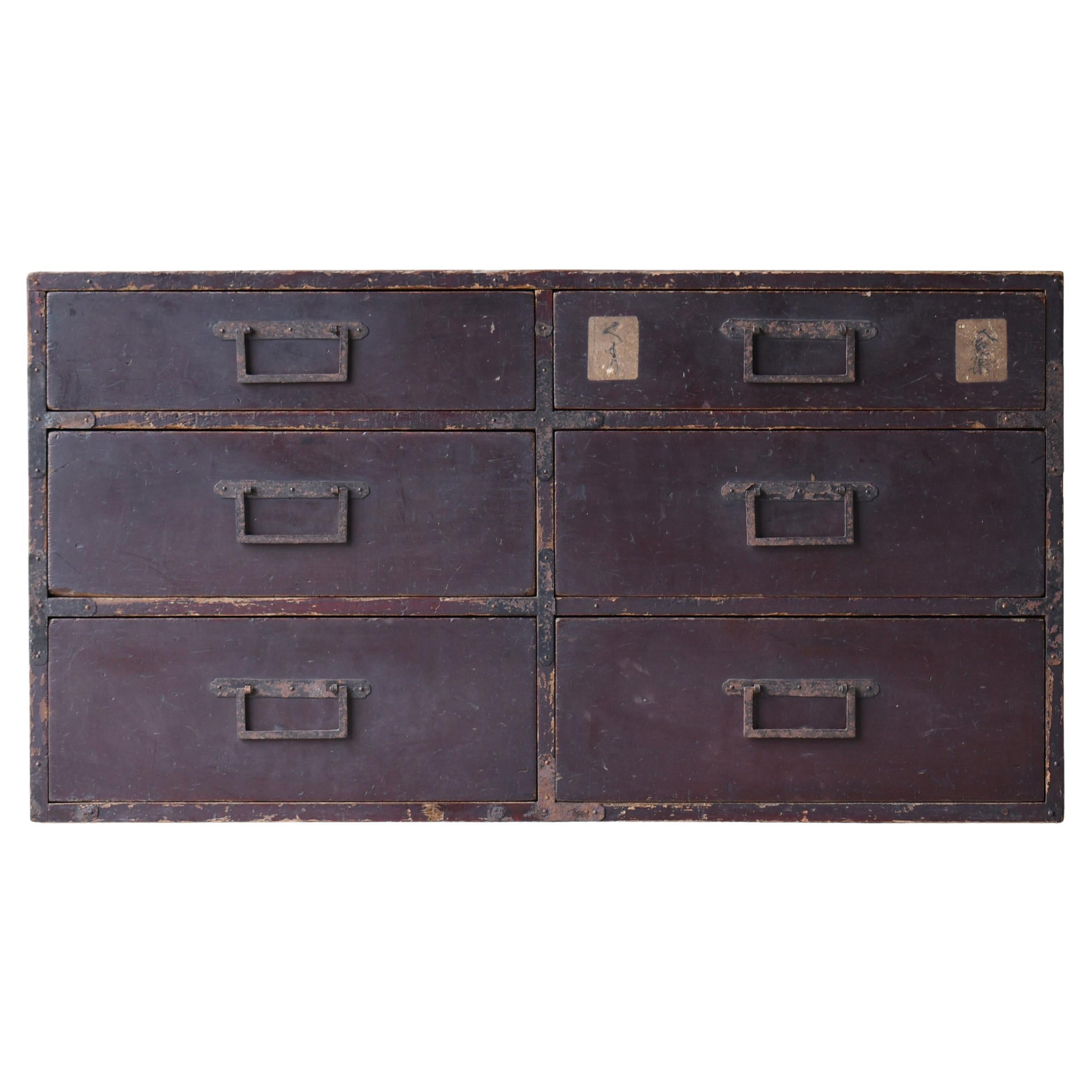 Antiguo almacén japonés de 6 cajones 1860-1900 / Tansu Wabisabi