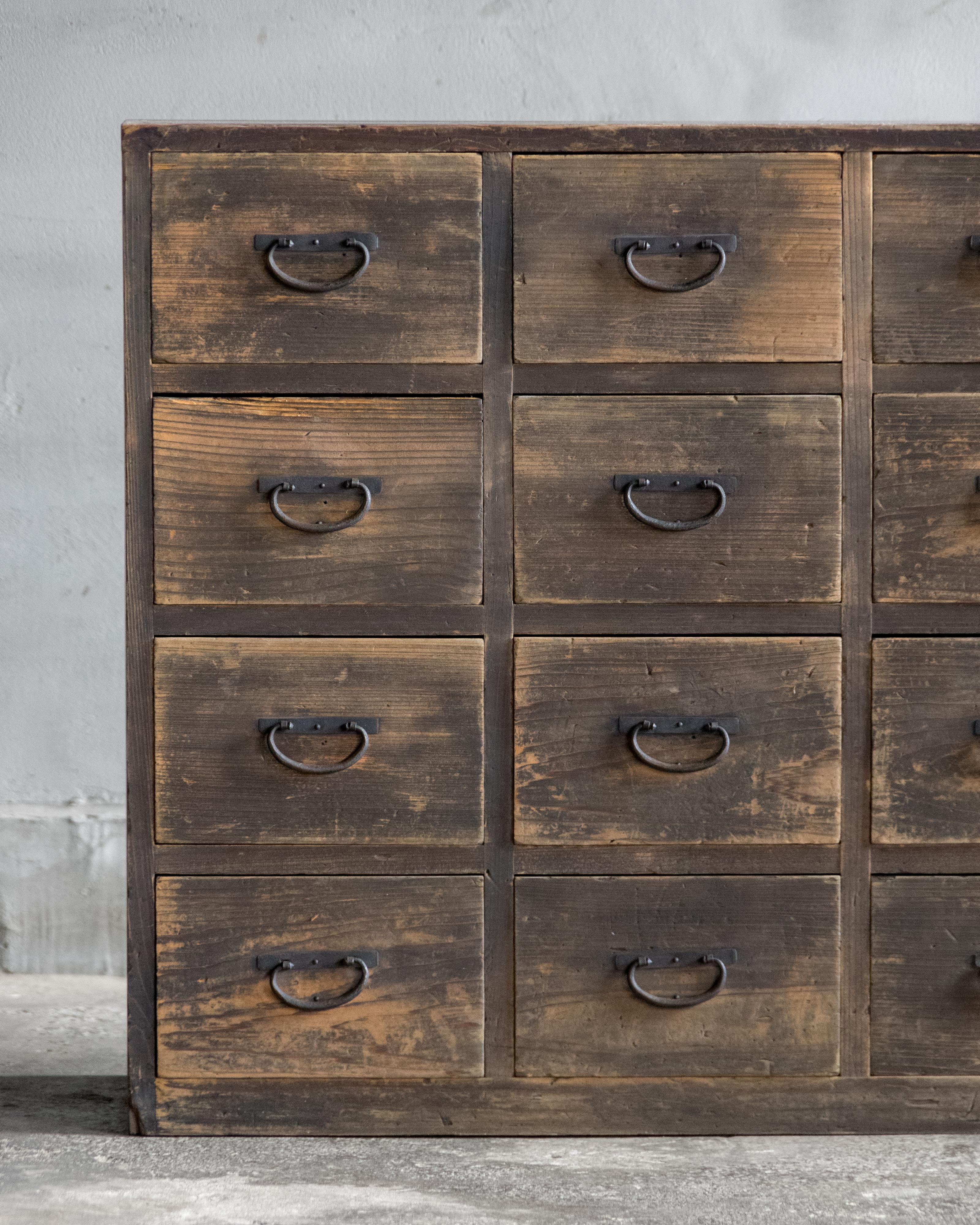 20th Century Japanese Antique Apothecary Chest, Taisho Era (1912–1926), Wabi Sabi For Sale
