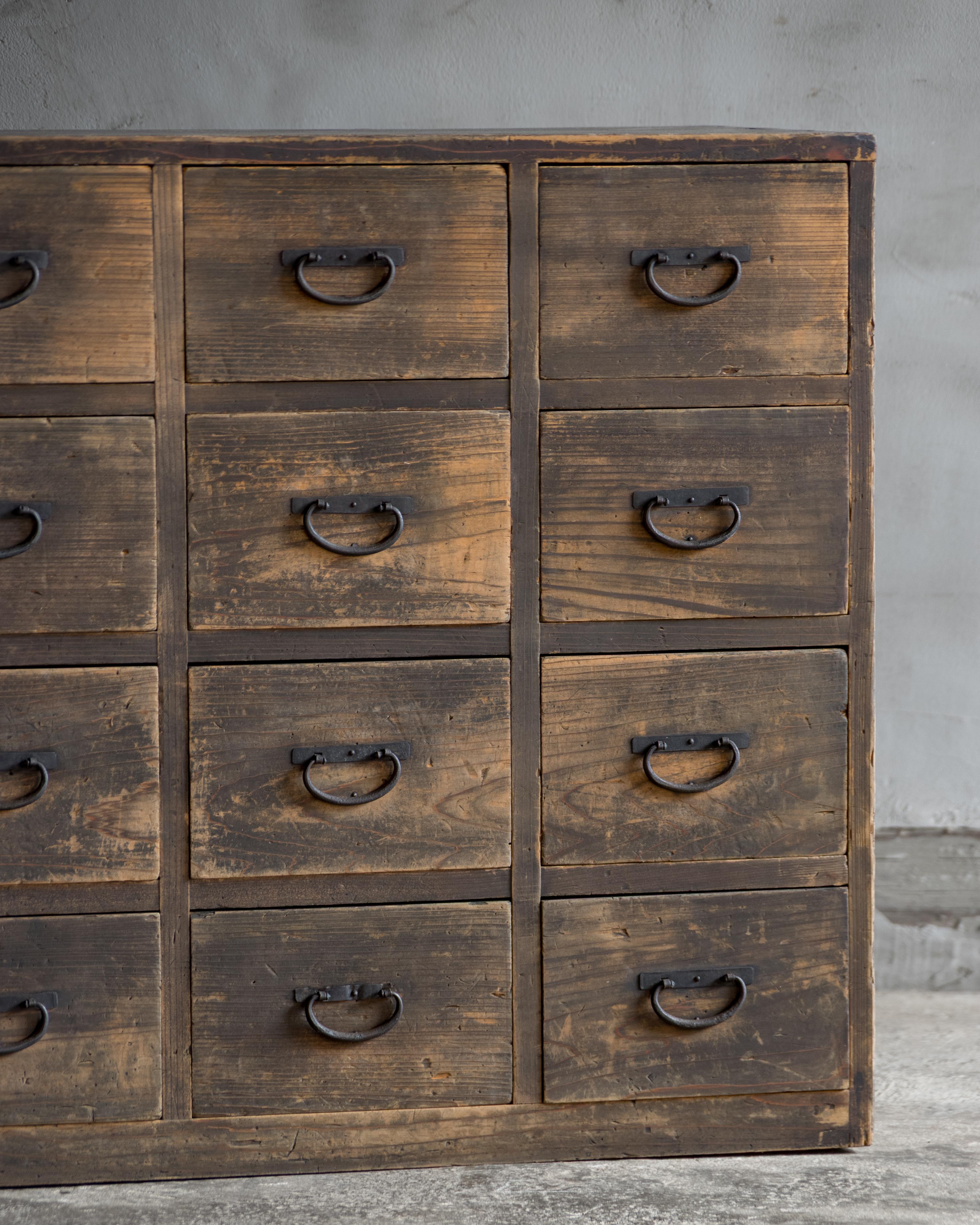 Cypress Japanese Antique Apothecary Chest, Taisho Era (1912–1926), Wabi Sabi For Sale