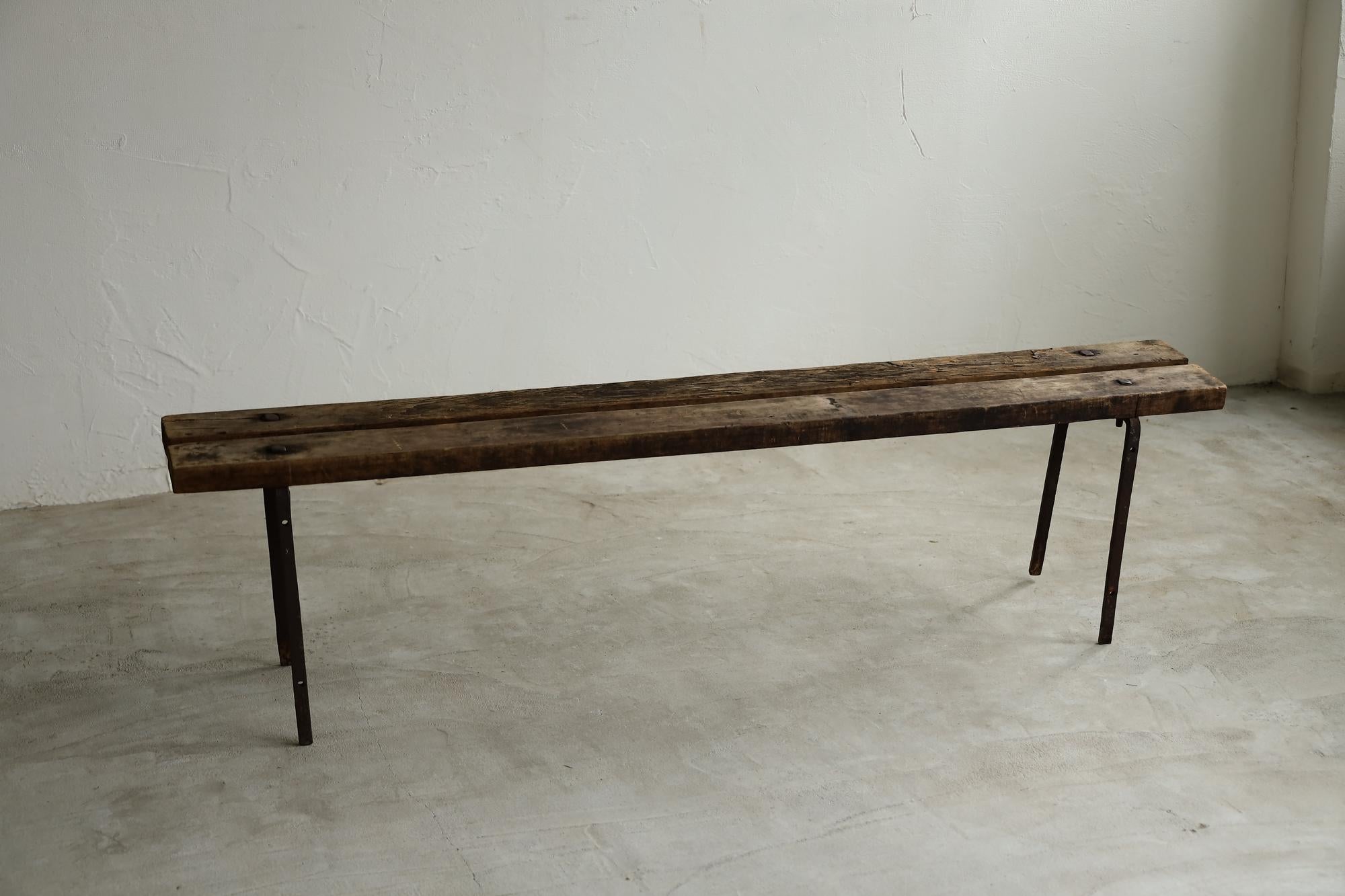 Hand-Carved Japanese Antique Bench, Primitive Japanese Wooden Bench, Wabi-Sabi For Sale