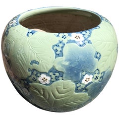 Japanese Antique Big Brilliant Blue Ceramic Planter Bowl