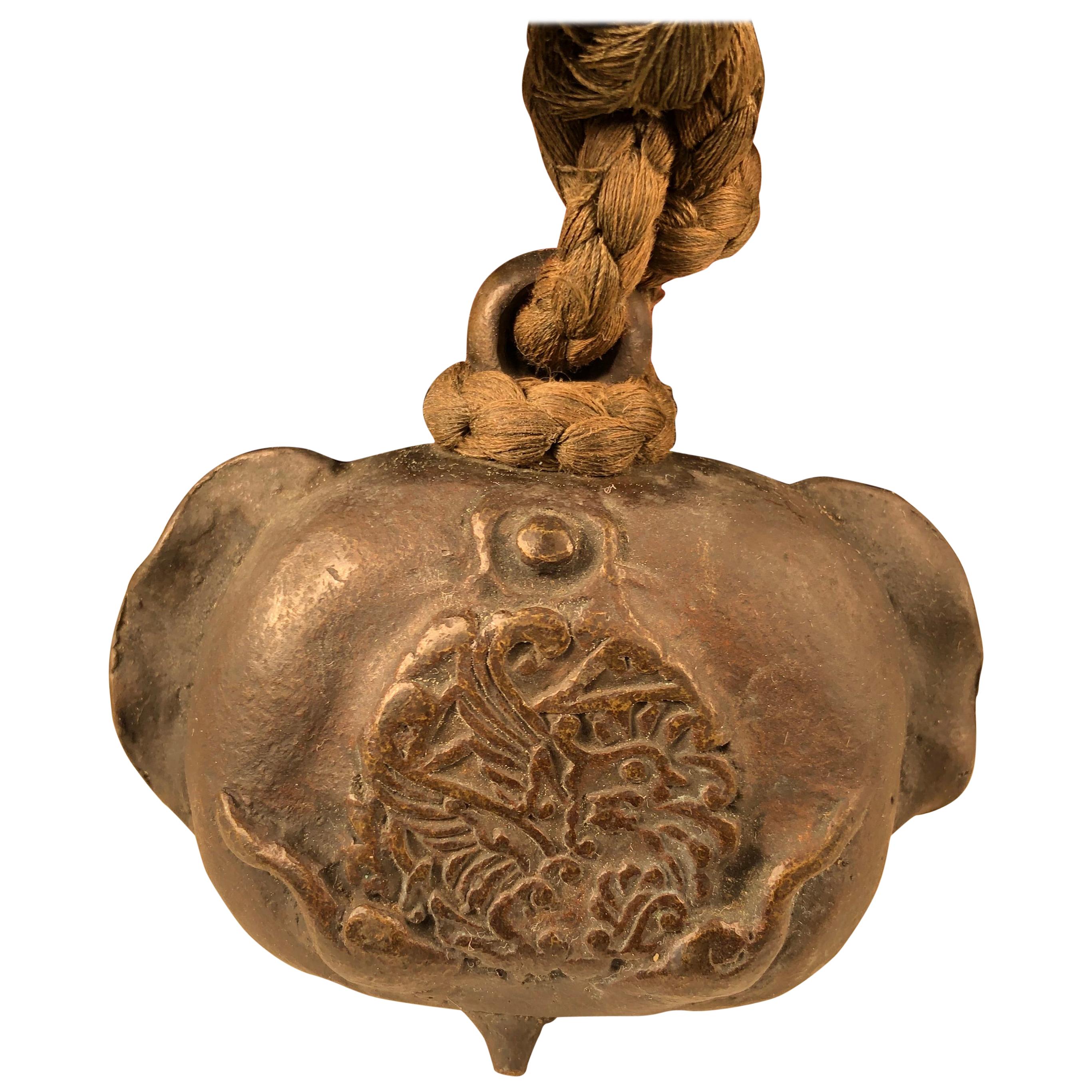 Japanese Antique Bird "Tea Lovers" Bronze Hand Bell 19th Century, Gentle Sound