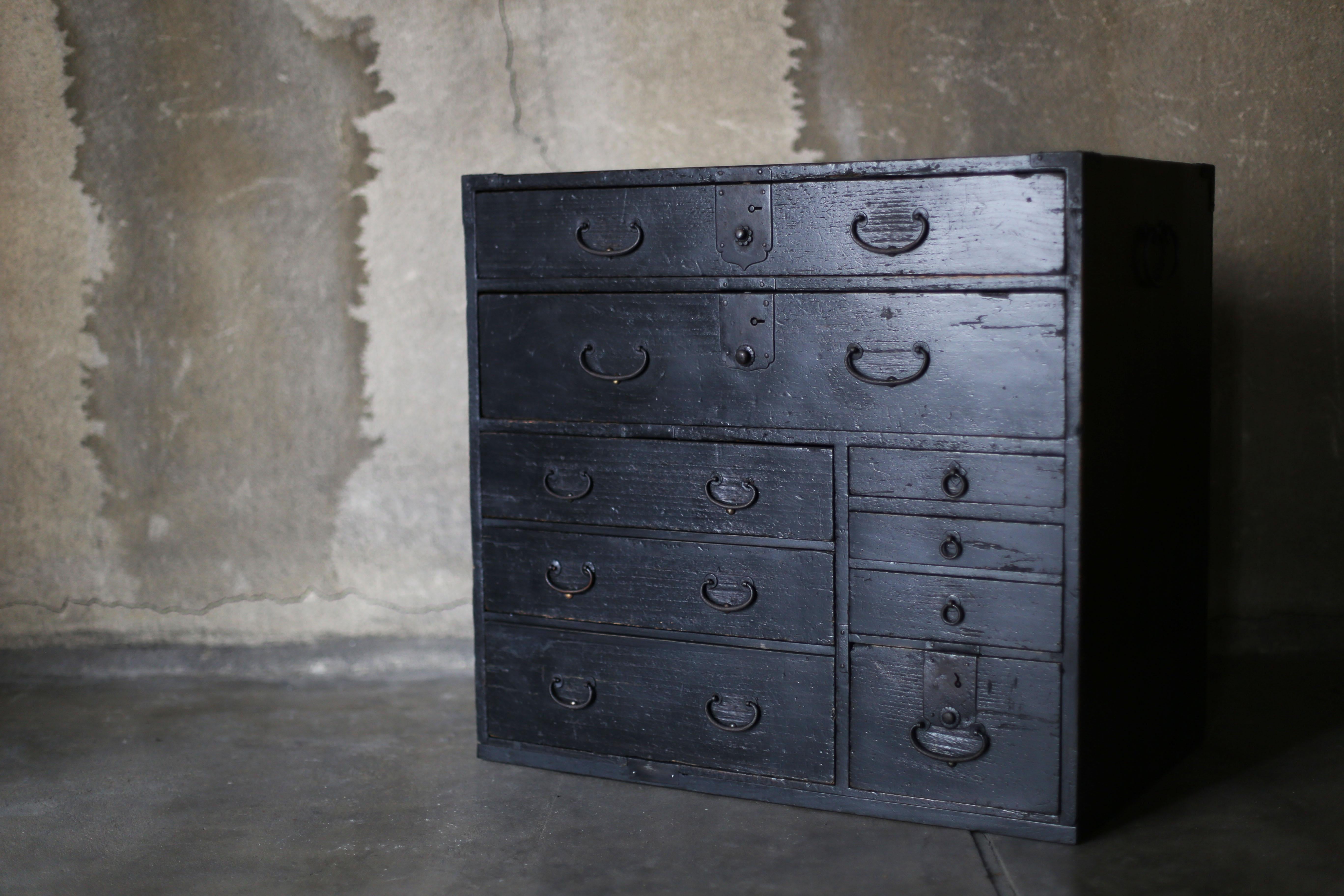 Japanische Antiquitäten BK Schublade 1860er-1900er / Tansu Lagerung Wabisabi (20. Jahrhundert) im Angebot
