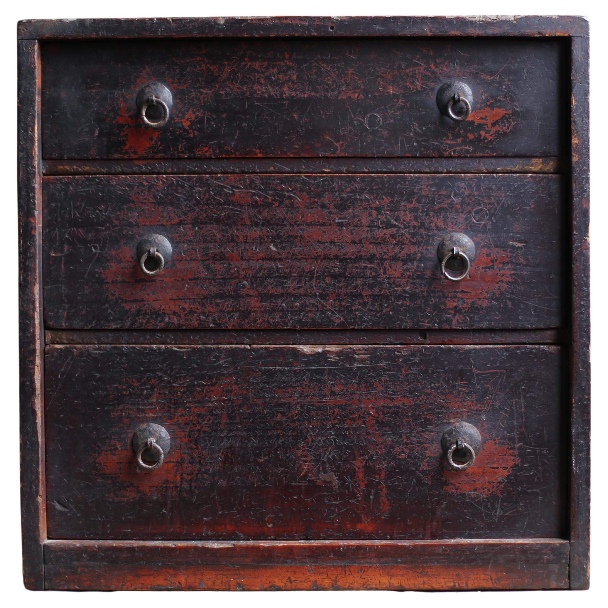 Antiguo Cajón Pequeño Japonés BK Años 1860-1900 / Tansu Almacenamiento Wabisabi